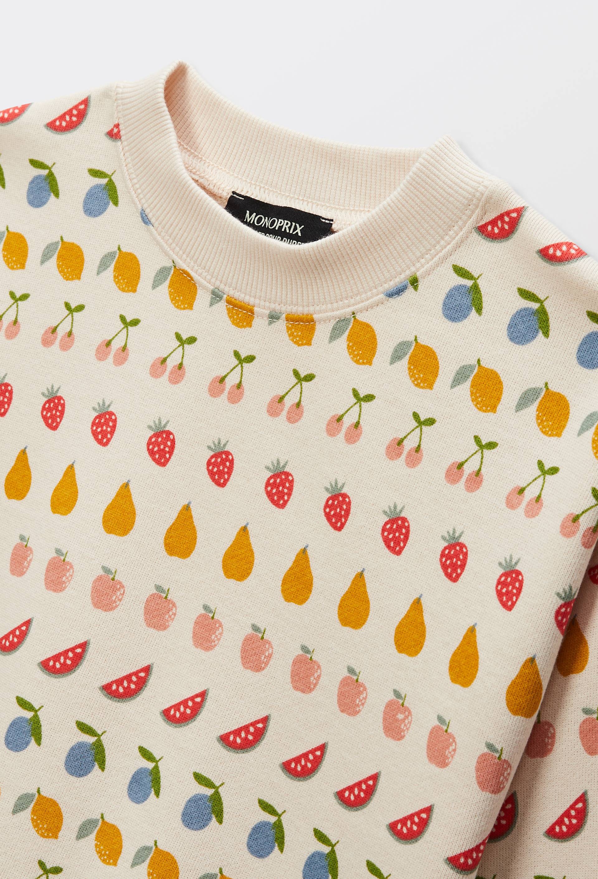 Sweat imprimé en coton BIO GOTS, Beige clair, large image number 2
