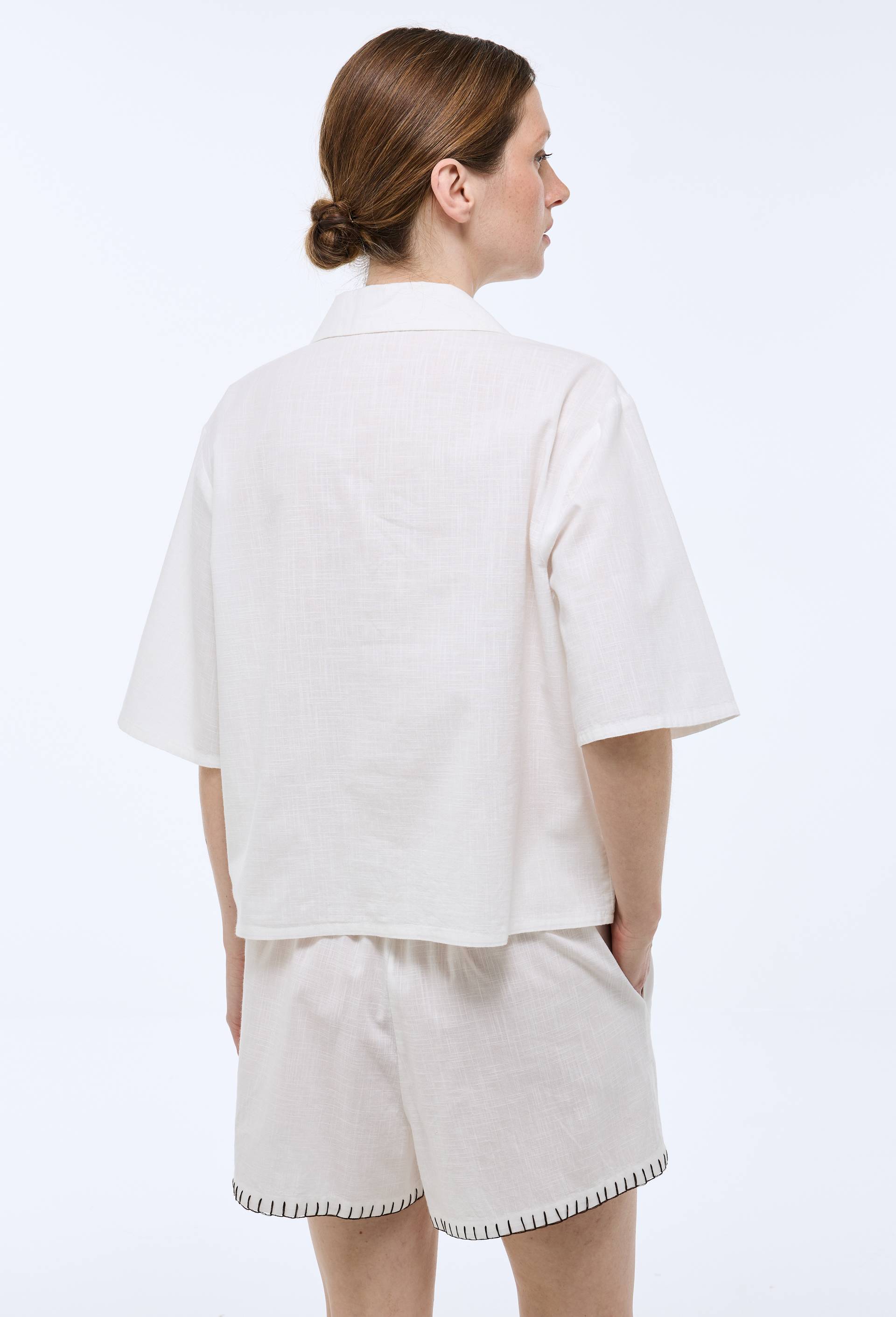 Pyjashort brod&eacute; en coton BIO GOTS, Ecru, large image number 1