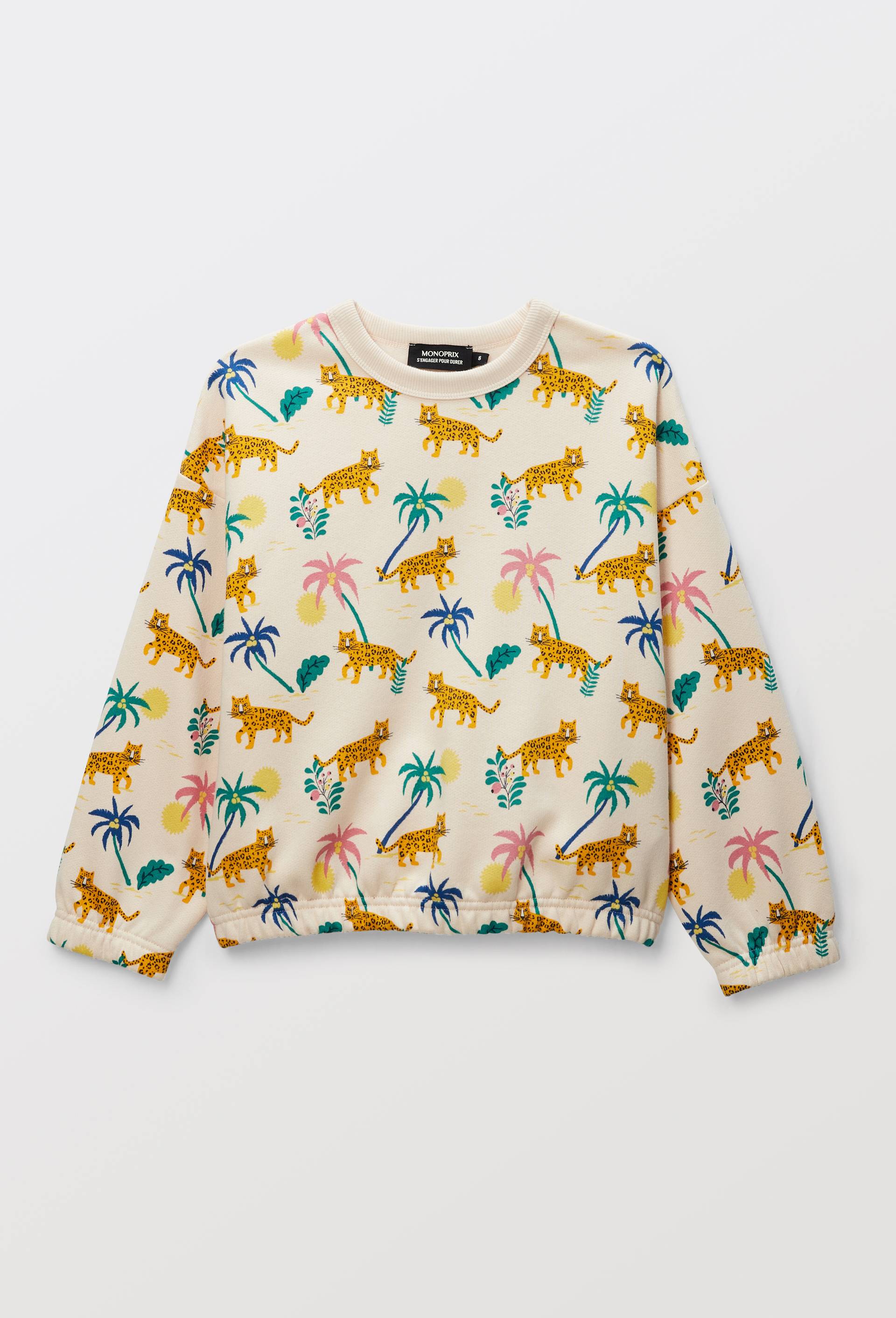 Sweat imprim&eacute; en coton BIO GOTS, Beige clair, large image number 0