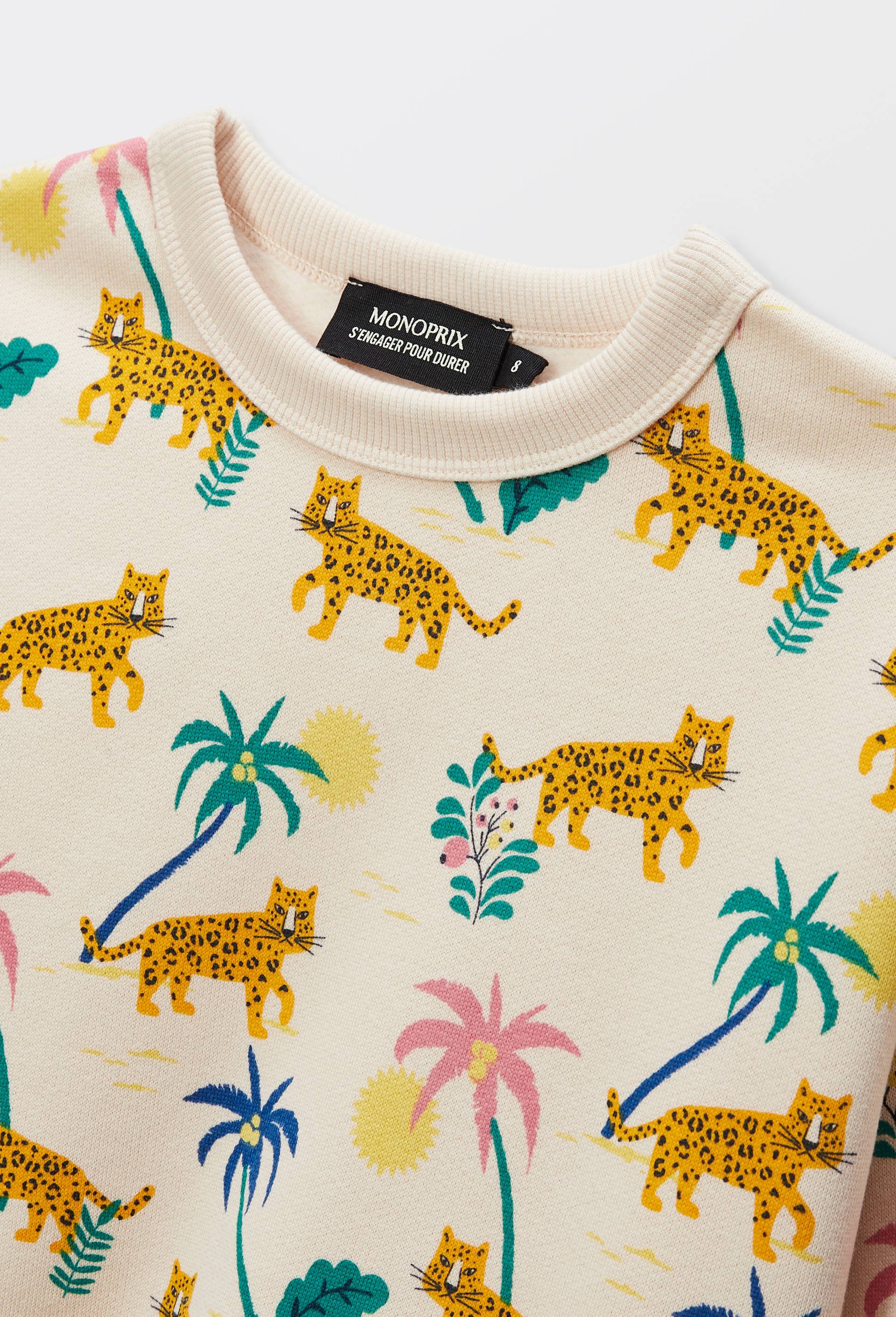 Sweat imprim&eacute; en coton BIO GOTS, Beige clair, large image number 2