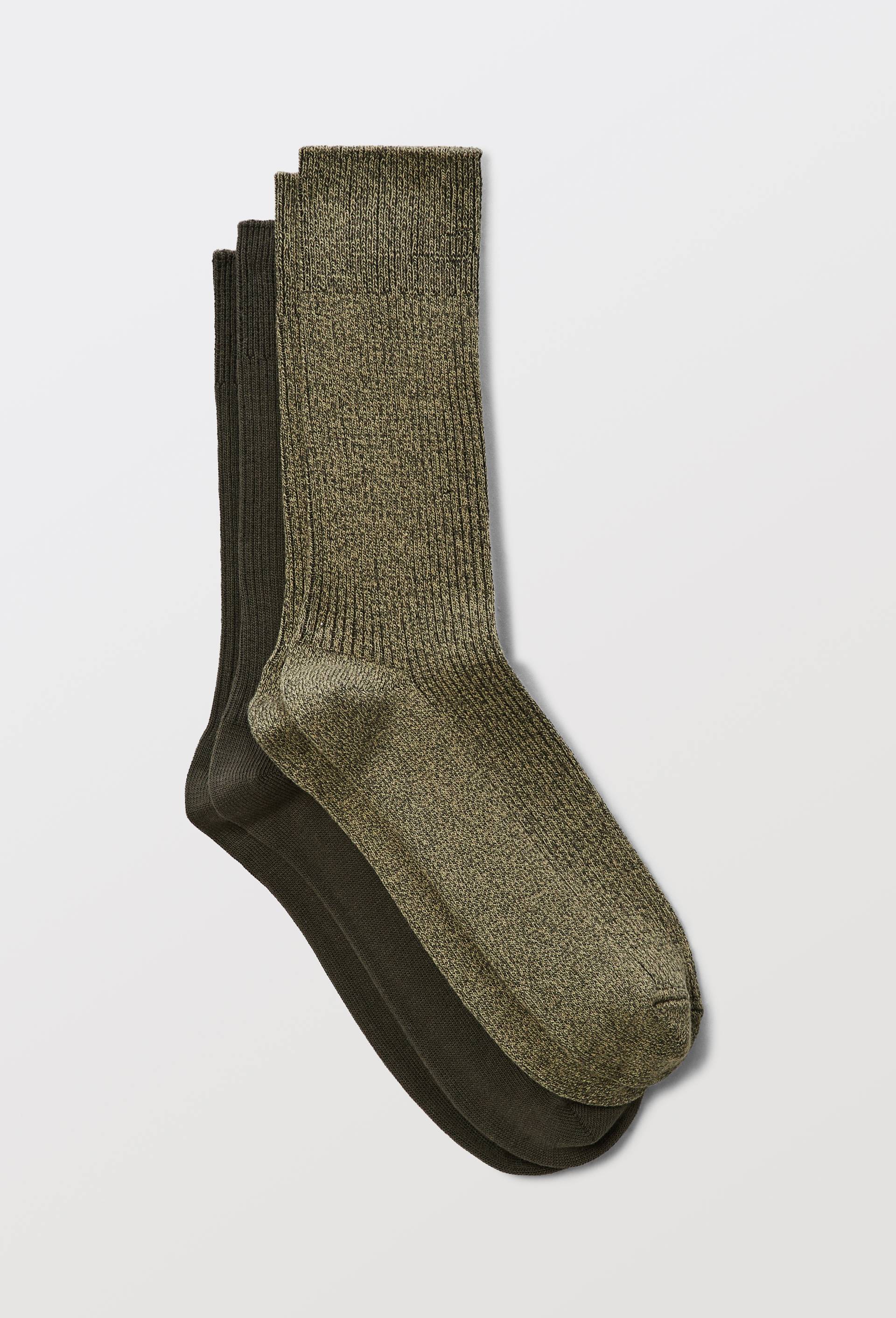 Lot de 2 chaussettes &agrave; c&ocirc;te en coton, Vert fonc&eacute;, large image number 0