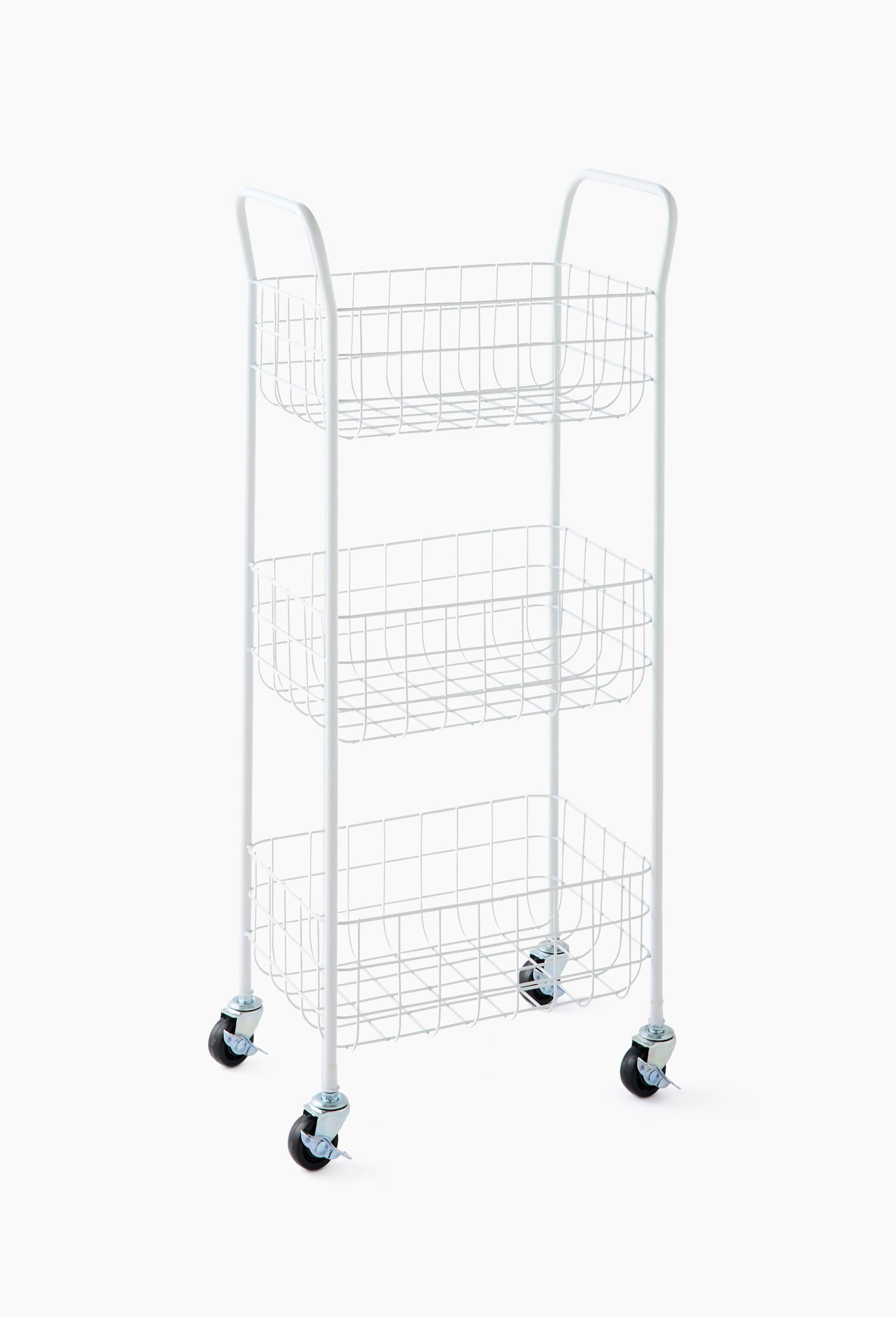 Etag&egrave;re &agrave; roulettes, 33.5x20xH70cm, en m&eacute;tal, Blanc, large image number 0