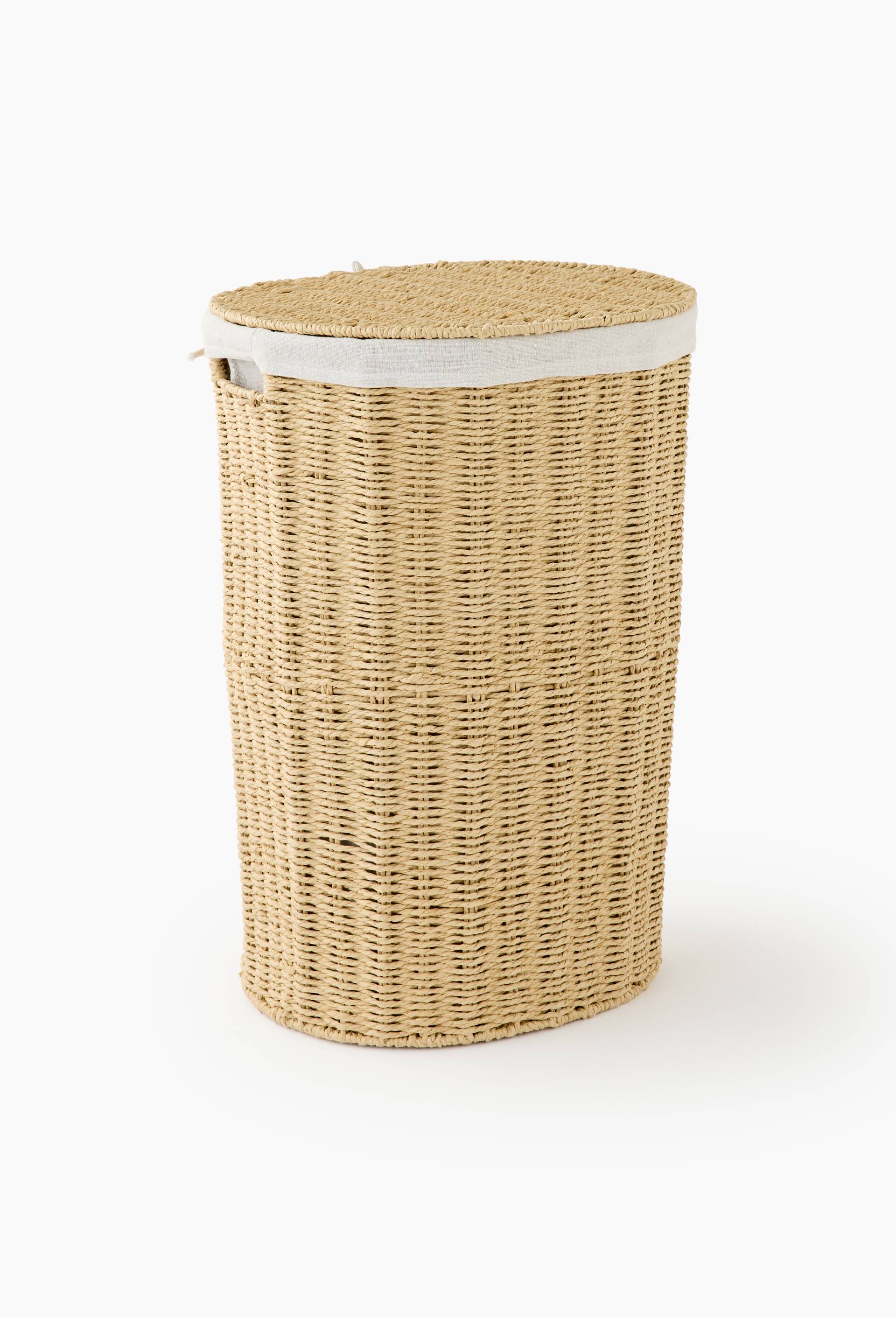 Panier haut oval, 41x34xH55 cm, en papier et tissu, Beige, large image number 0