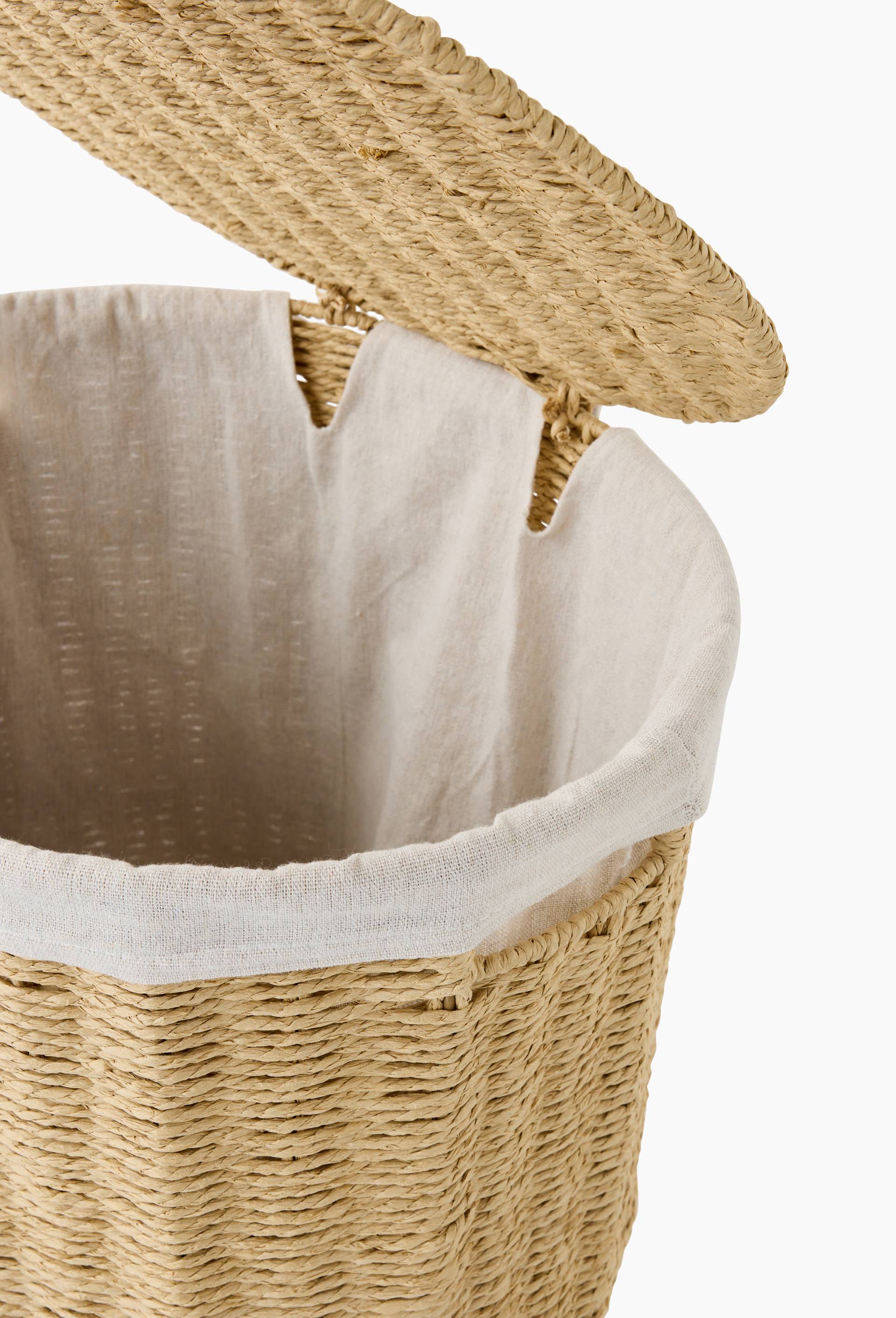 Panier haut oval, 41x34xH55 cm, en papier et tissu, Beige, large image number 1.0