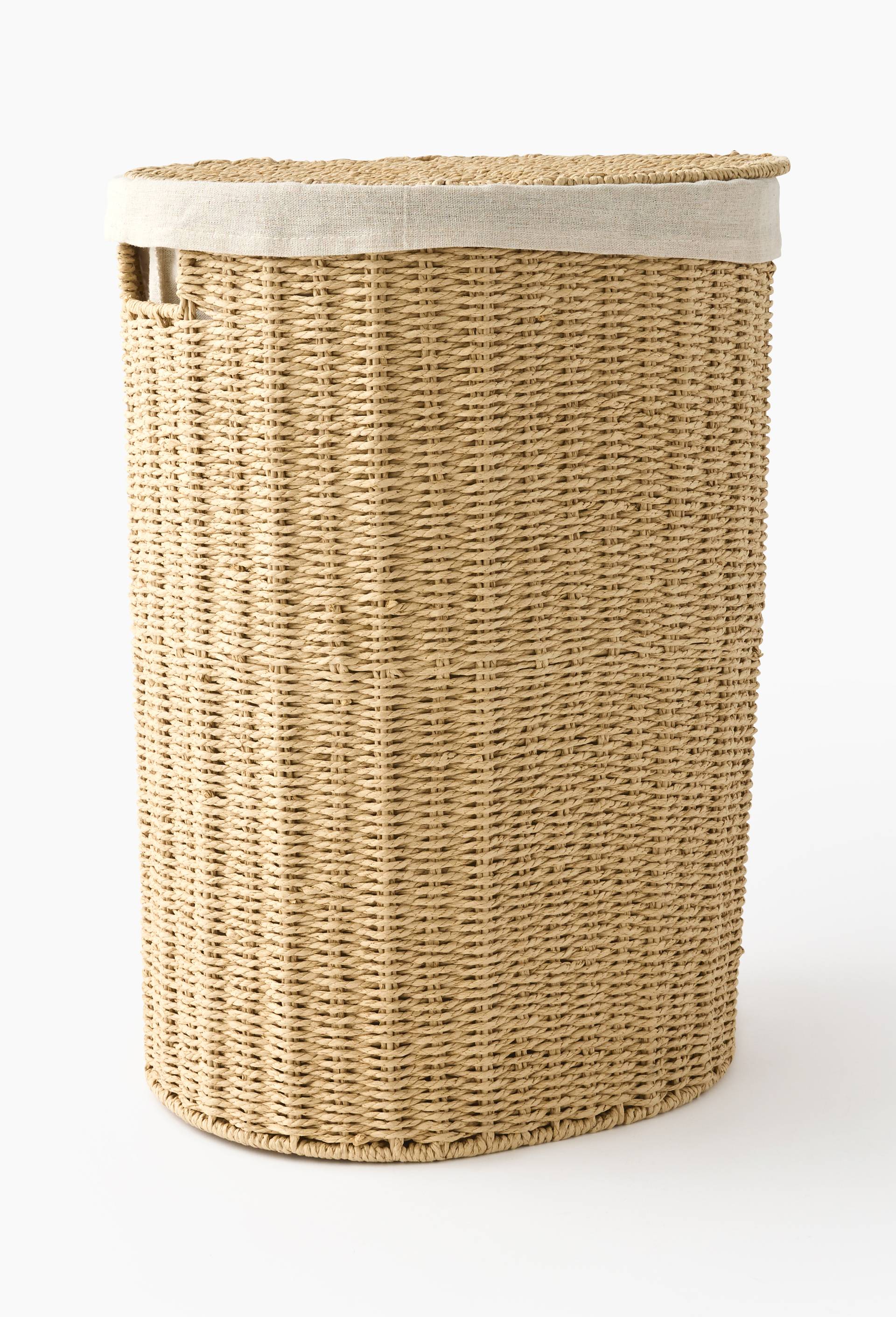 Panier haut oval, 41x34xH55 cm, en papier et tissu, Beige, large image number 1.0