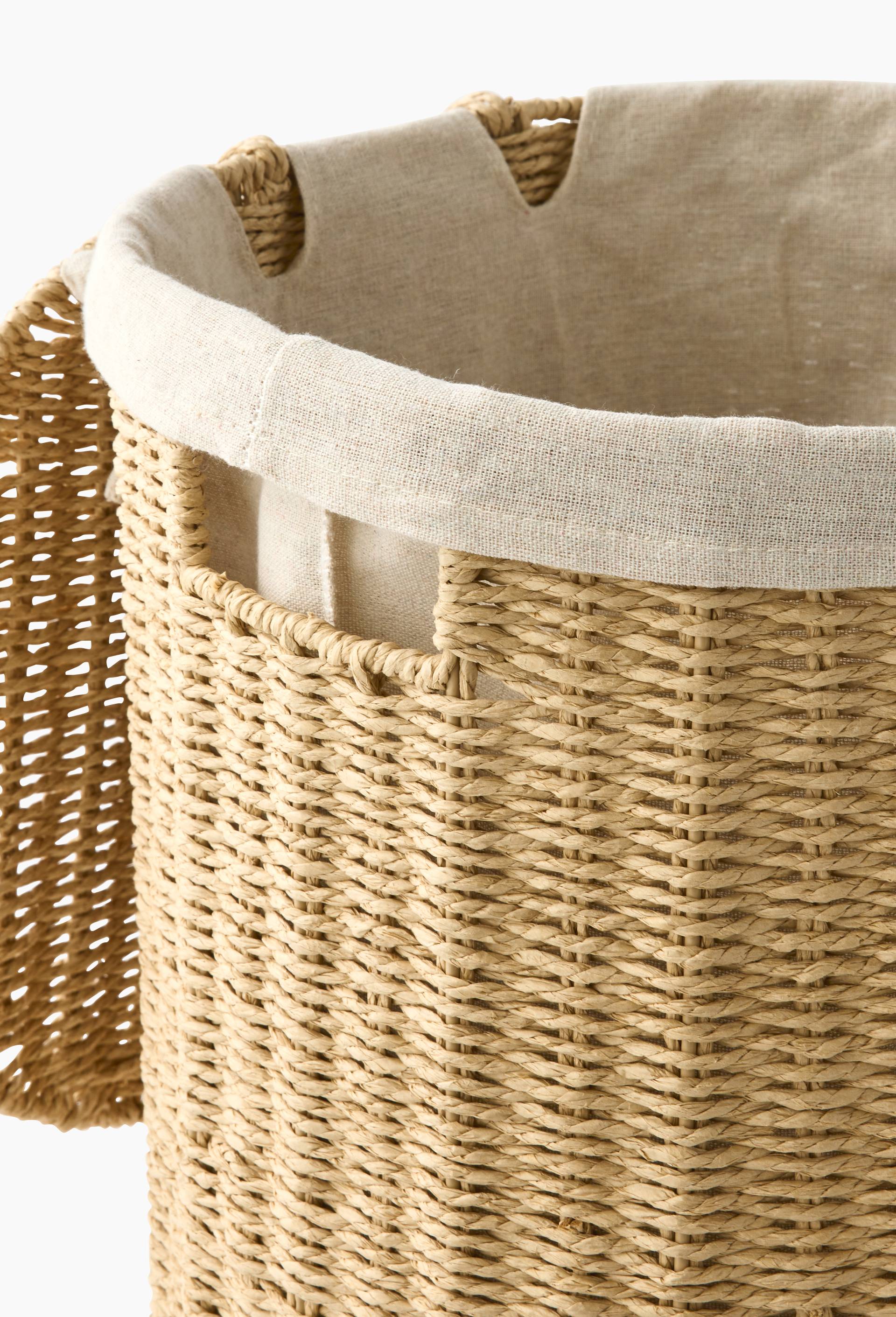 Panier haut oval, 41x34xH55 cm, en papier et tissu, Beige, large image number 2