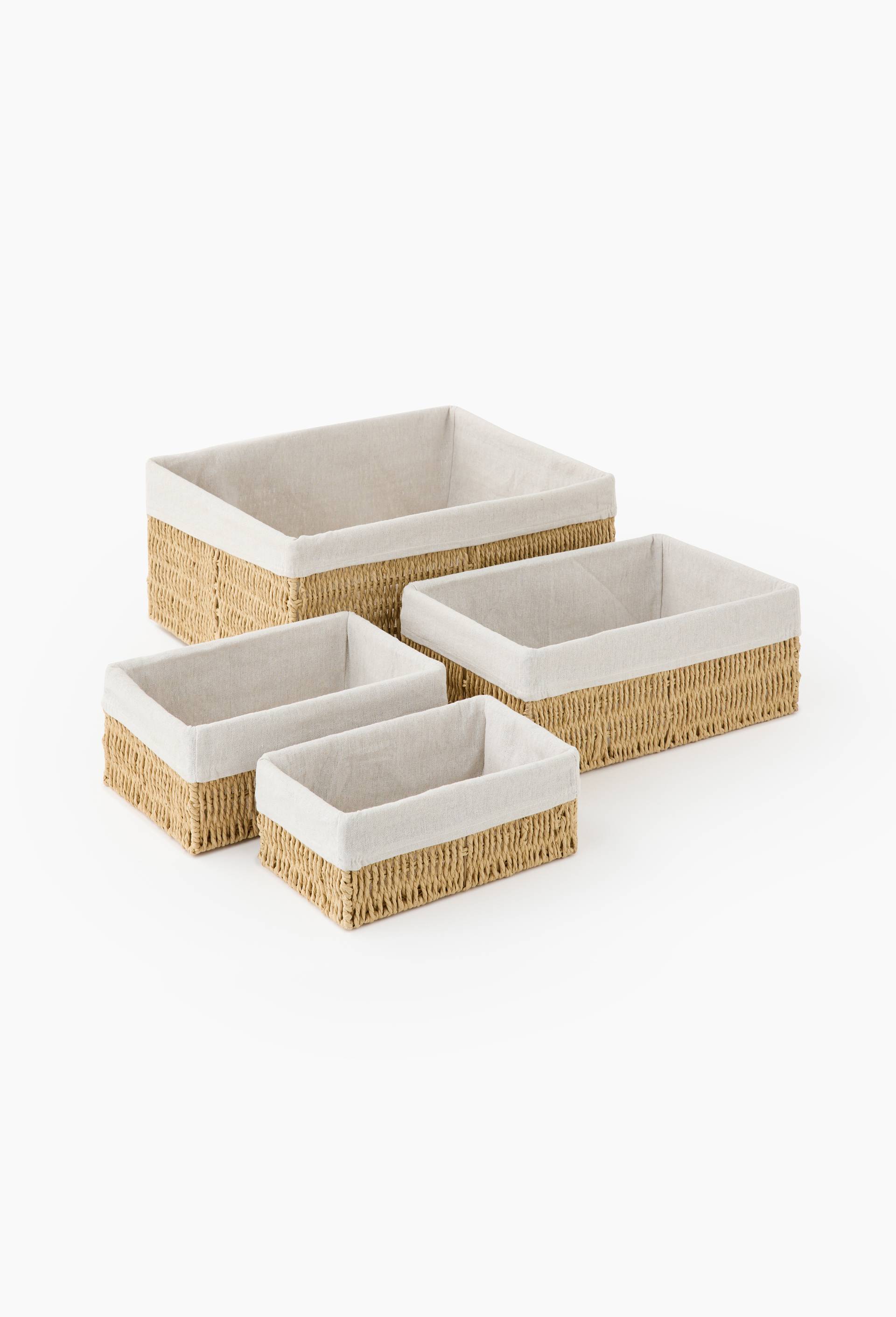 Rangement rectangulaire, en papier et tissu, Beige clair, large image number 0