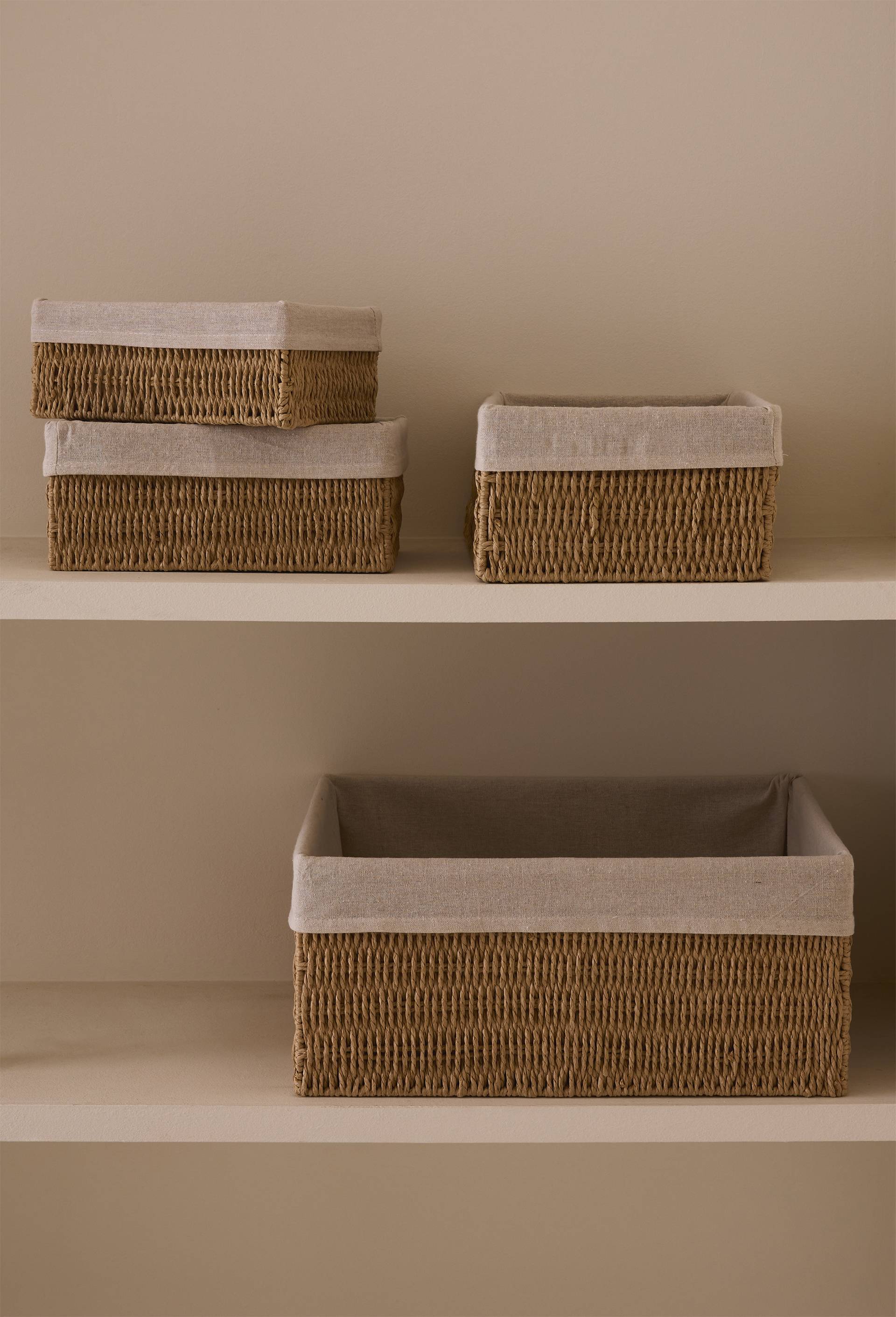 Rangement rectangulaire, en papier et tissu, Beige clair, large image number 0