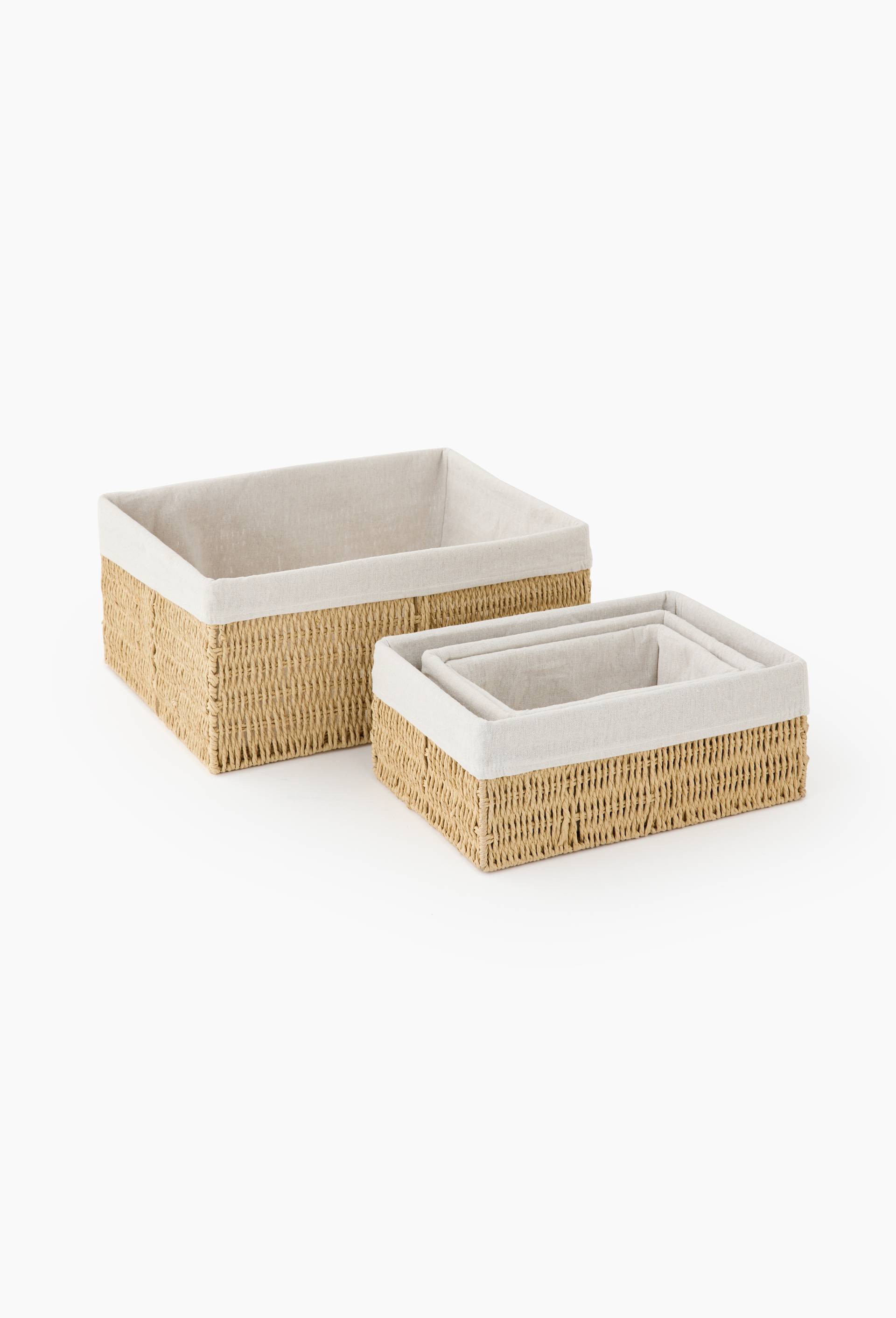 Rangement rectangulaire, en papier et tissu, Beige clair, large image number 1.0