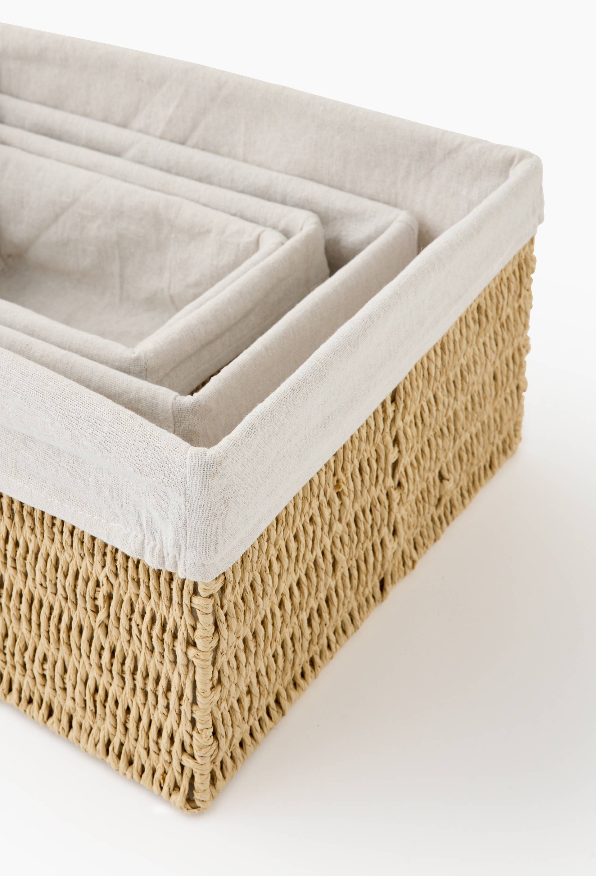 Rangement rectangulaire, en papier et tissu, Beige clair, large image number 2