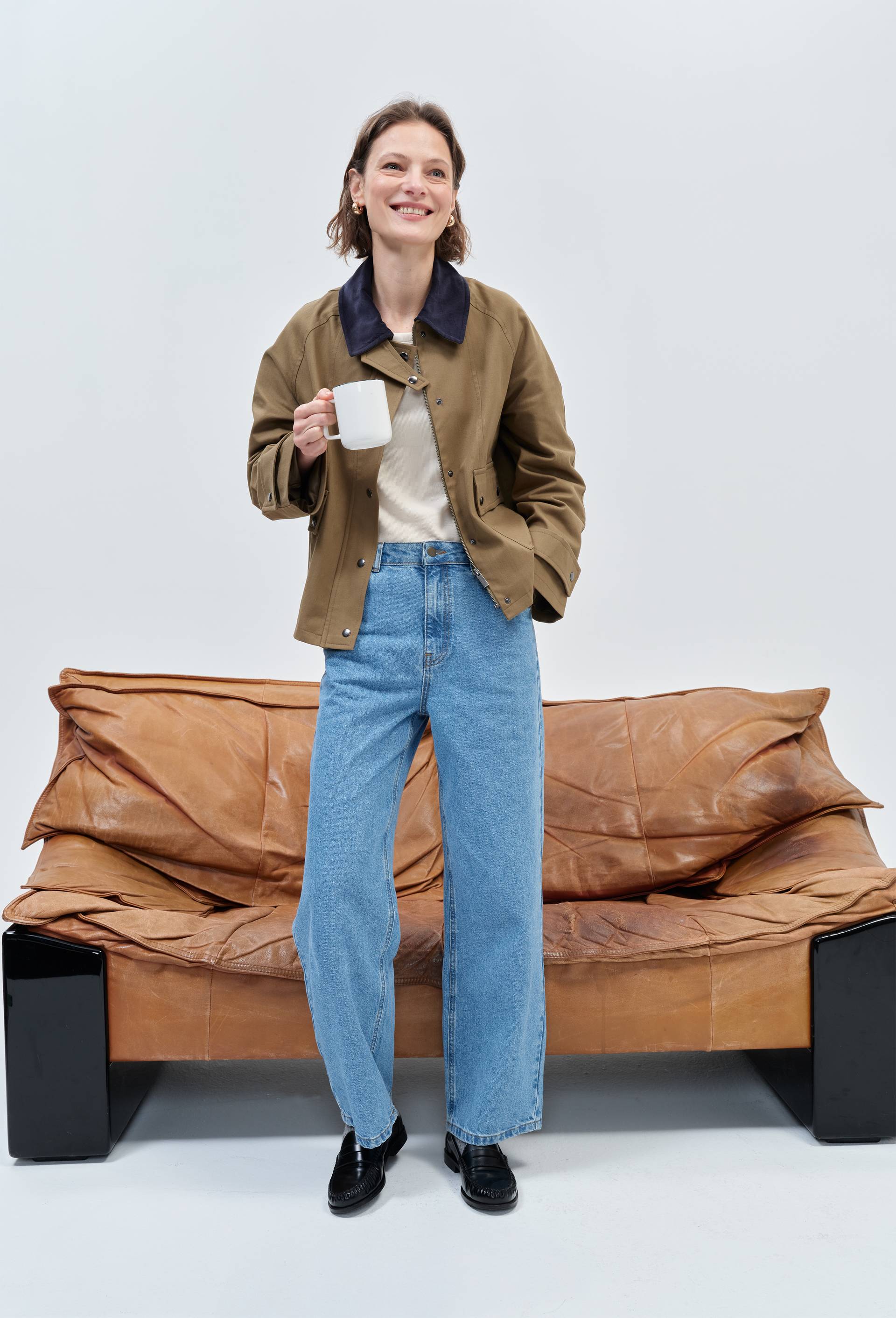 Jean wide leg en coton, Bleu, large image number 0