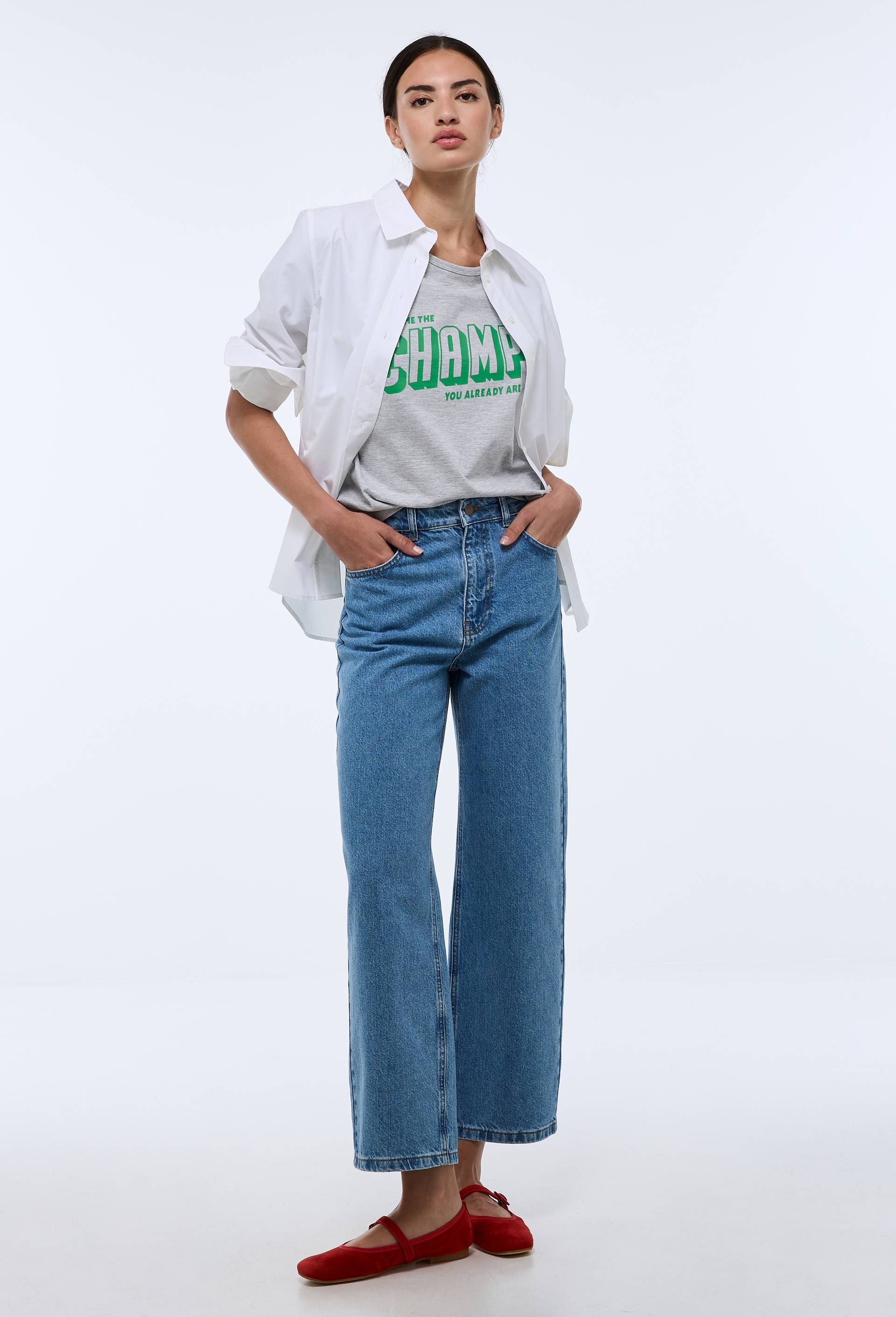 Jean wide leg en coton, Bleu, large image number 1