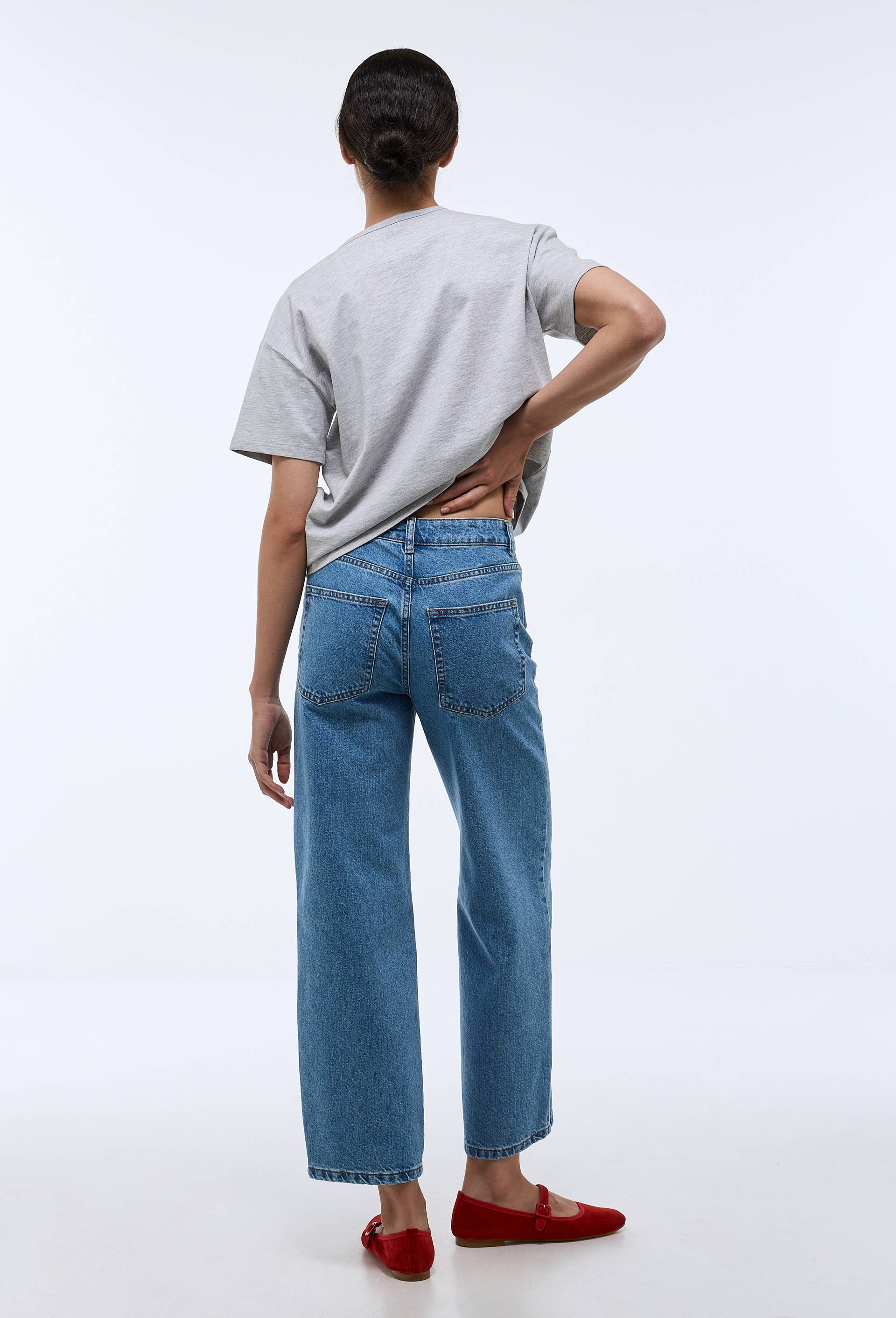 Jean wide leg en coton, Bleu, large image number 2