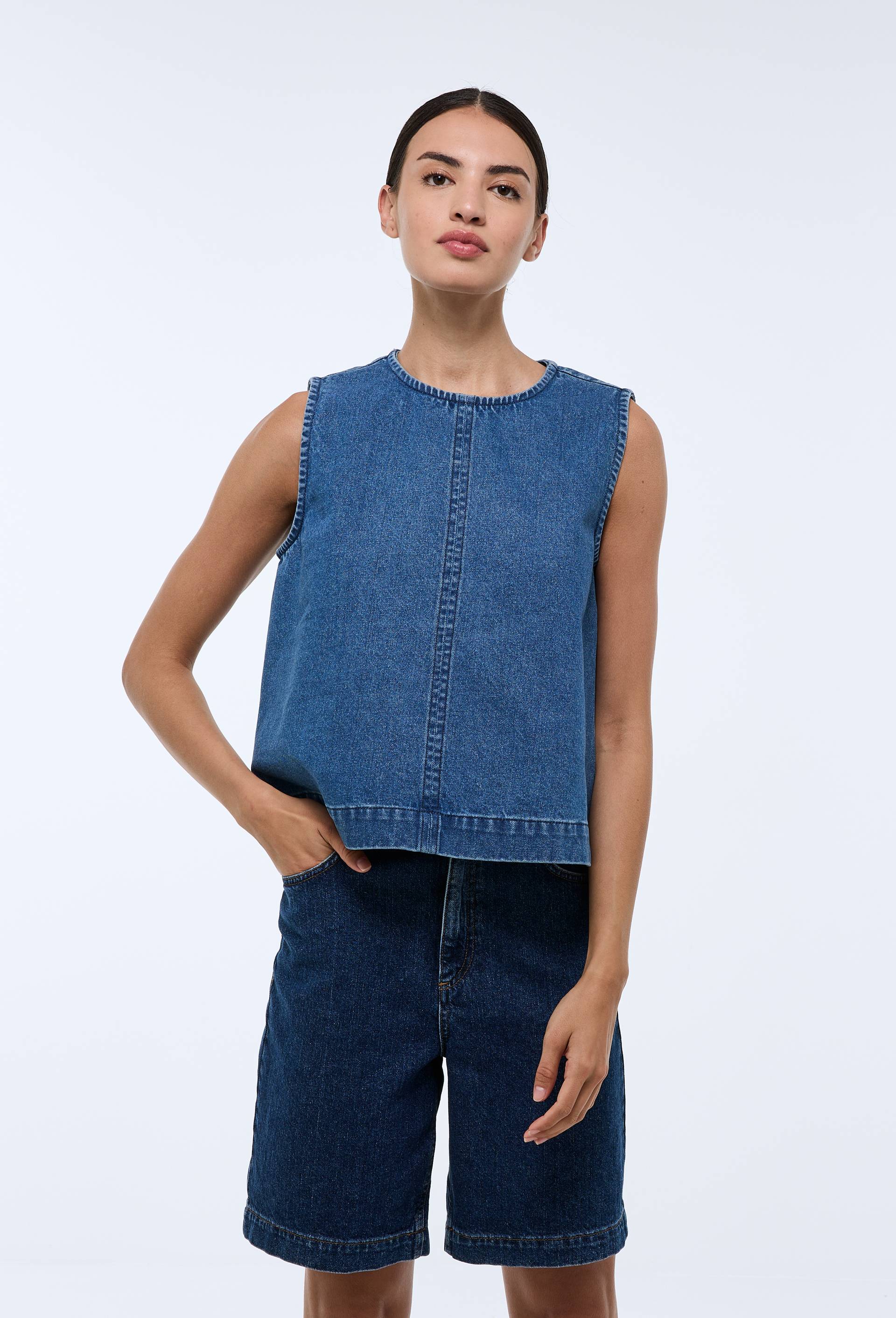 Top sans manches uni en coton BIO GOTS, Bleu fonc&eacute;, large image number 1