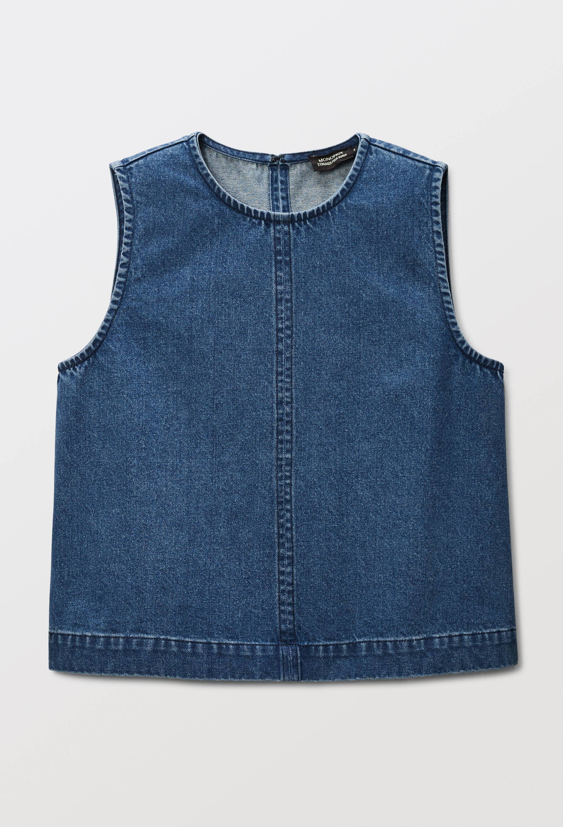 Top sans manches uni en coton BIO GOTS BLEU FONCE pour femme MONOPRIX