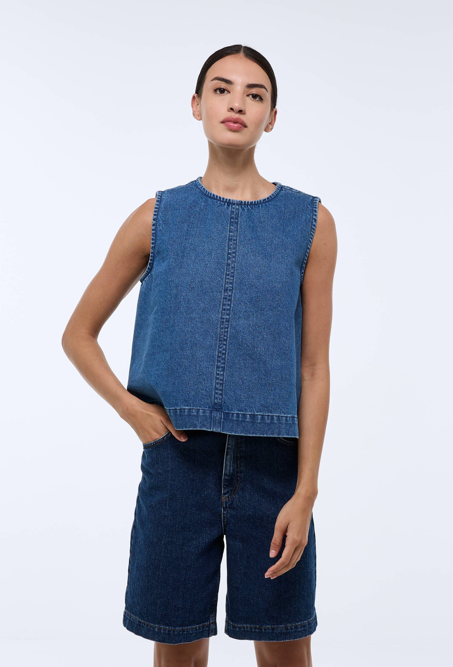 Top sans manches uni en coton BIO GOTS, Bleu fonc&eacute;, large image number 3