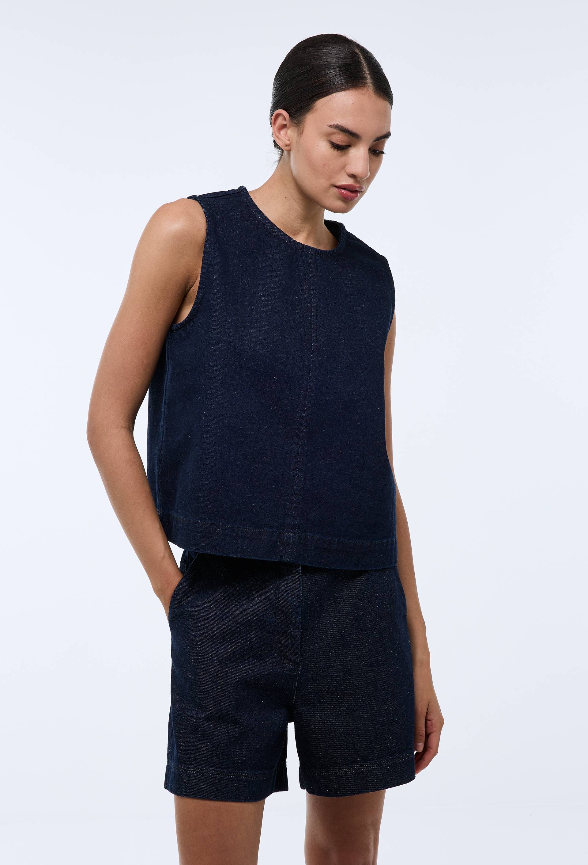 Top sans manches uni en coton BIO GOTS, Bleu fonc&eacute;, swatch image