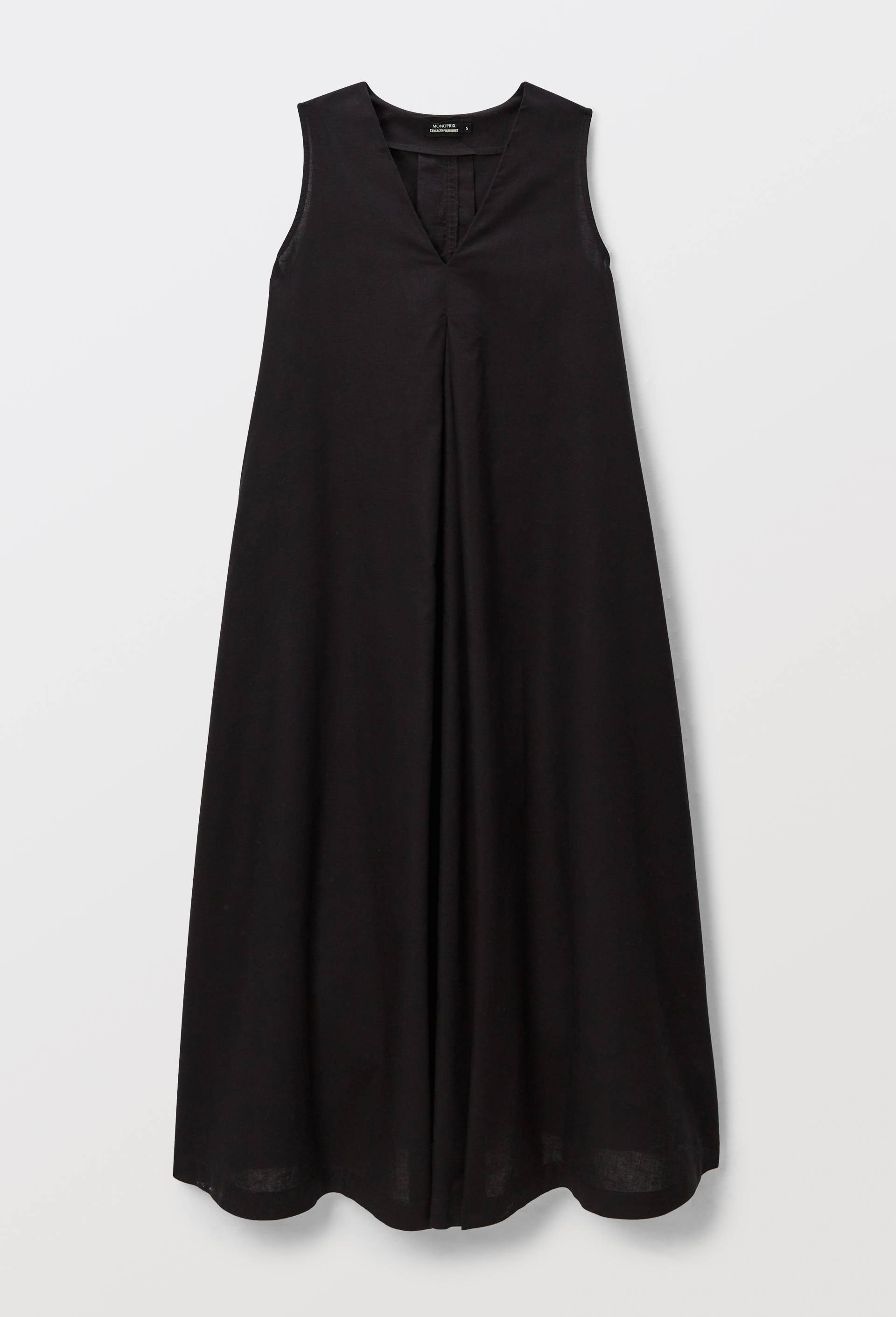 Robe longue unie contenant du lin, Noir, large image number 3.0