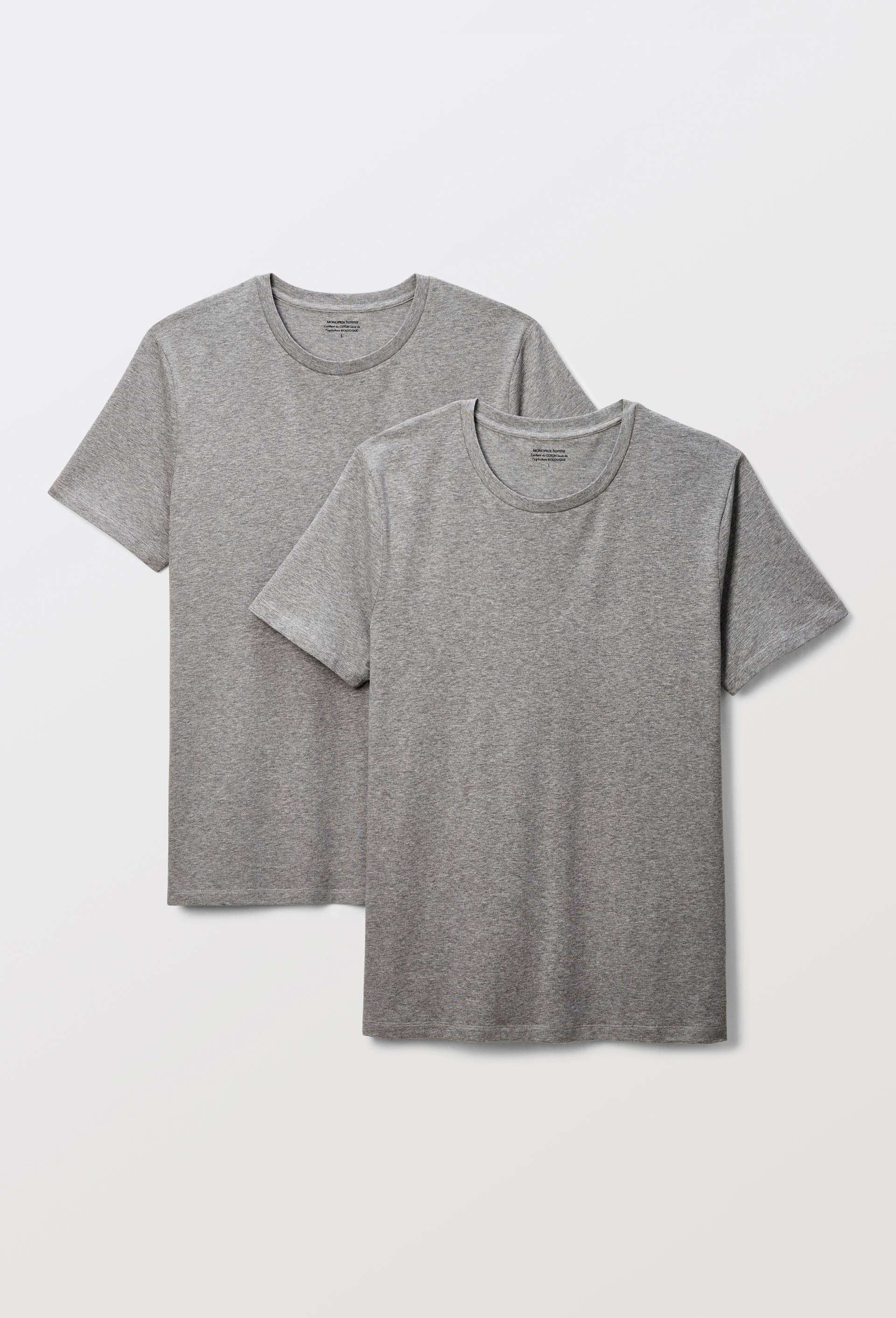 Lot de 2 t-shirts col rond en coton BIO GOTS, Gris, large image number 0