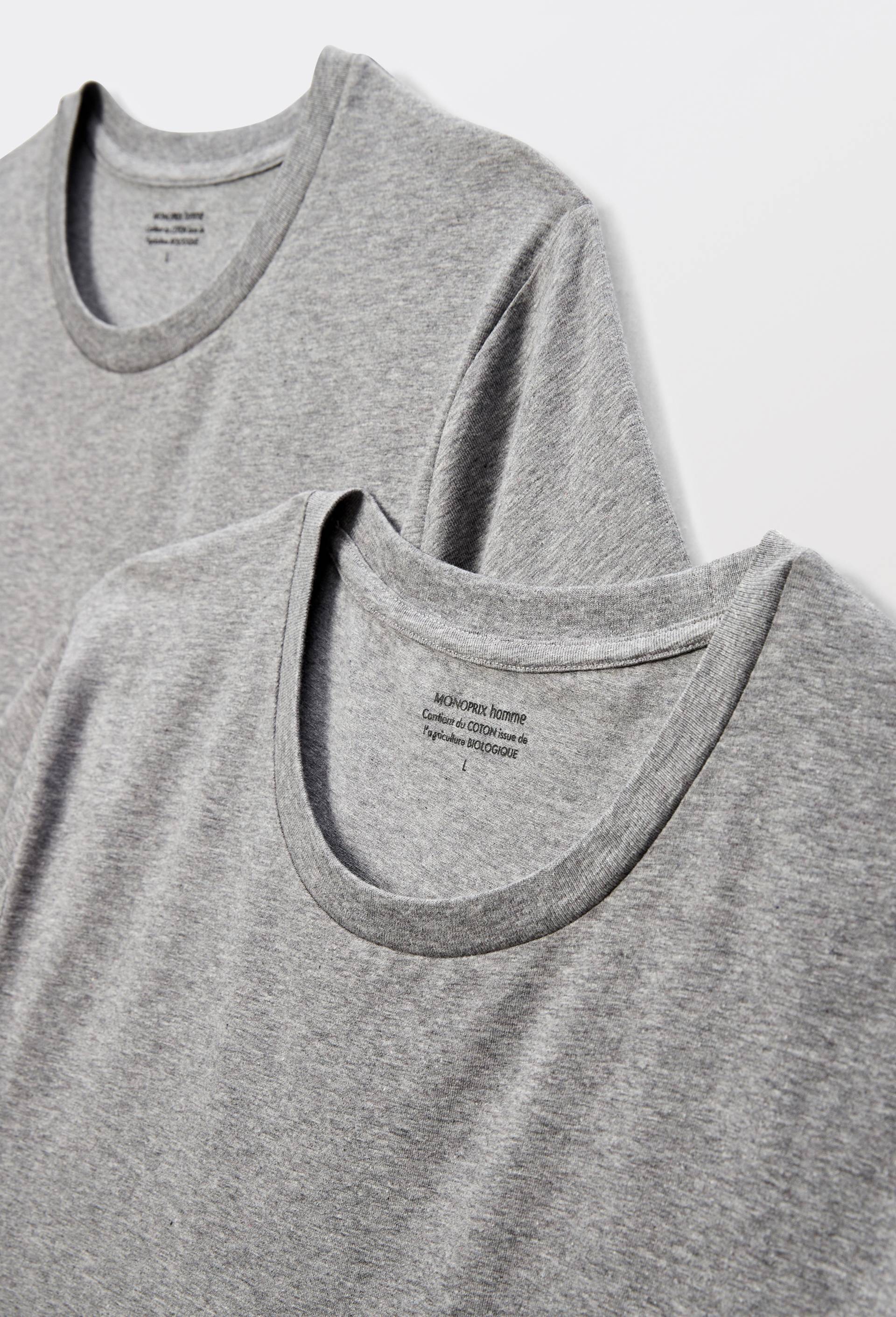 Lot de 2 t-shirts col rond en coton BIO GOTS, Gris, large image number 1