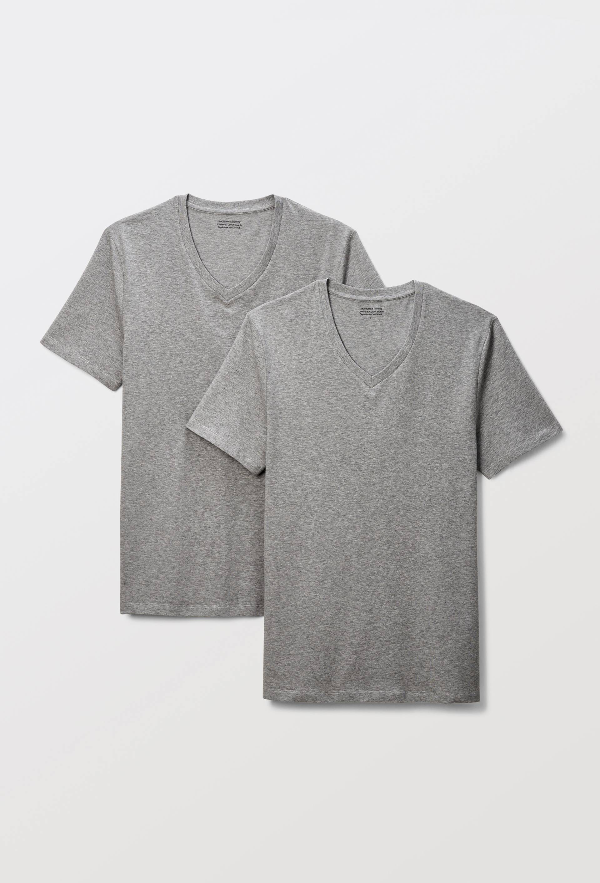 Lot de 2 t-shirts col V en coton BIO GOTS, Gris, large image number 0