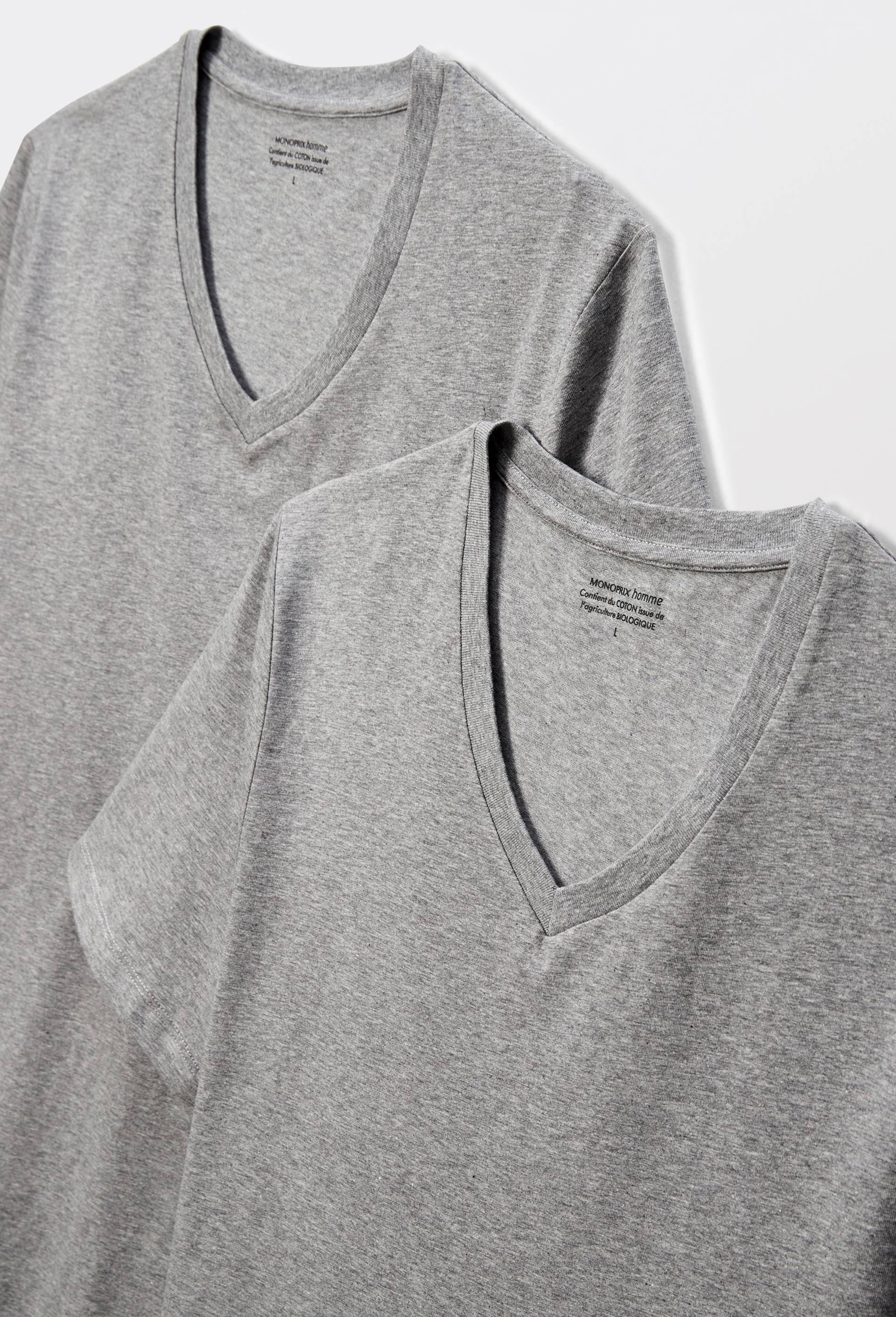Lot de 2 t-shirts col V en coton BIO GOTS, Gris, large image number 1.0