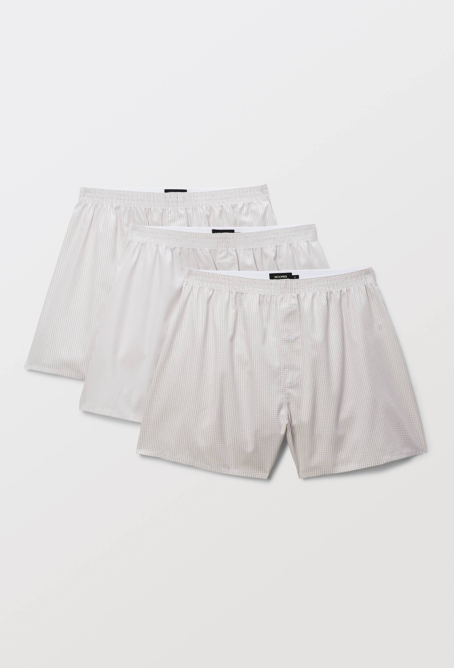 Lot de 3 caleçons à carreaux & à rayures en coton BIO GOTS, Brun clair, swatch image
