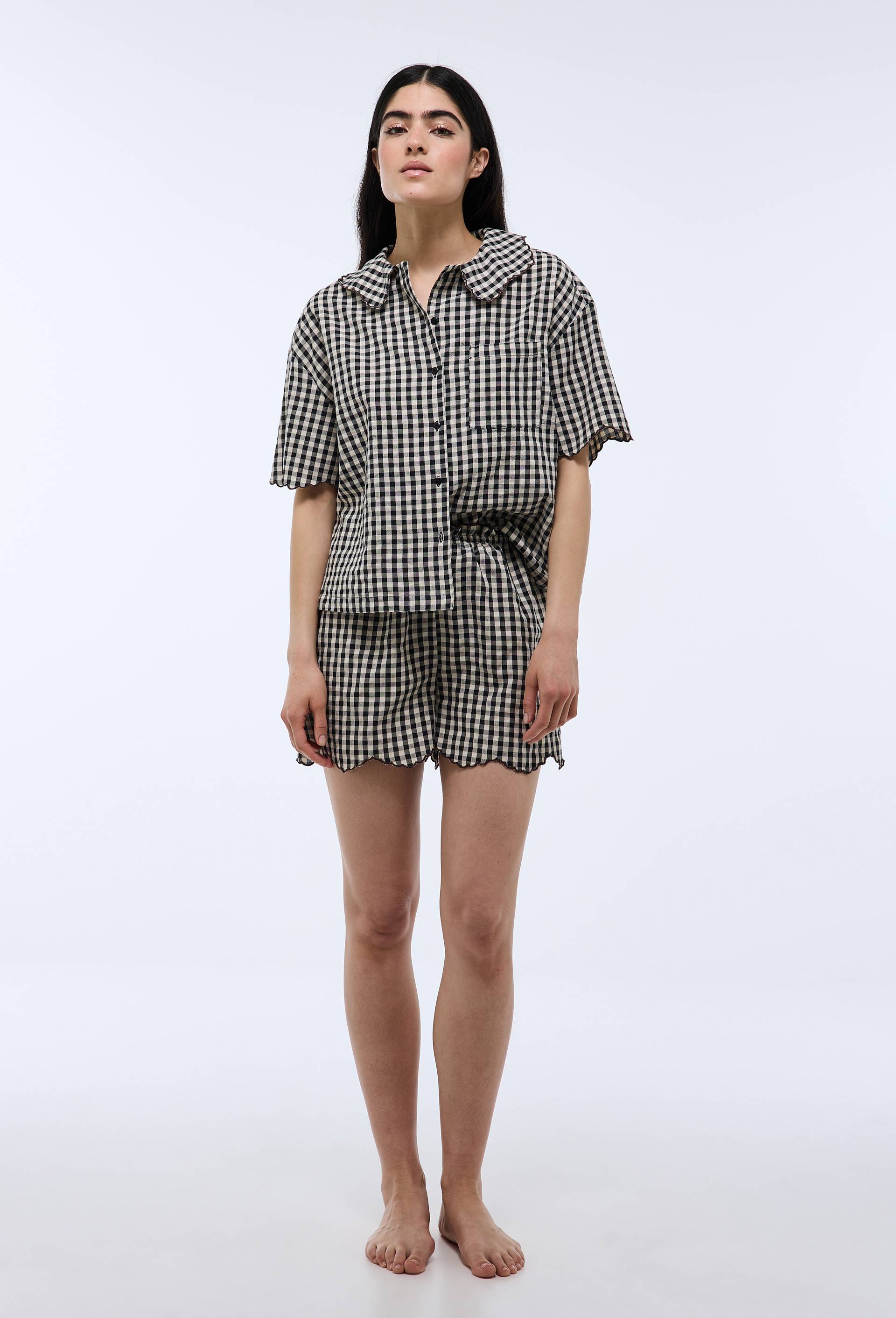 Pyjashort vichy en coton, Noir, large image number 0