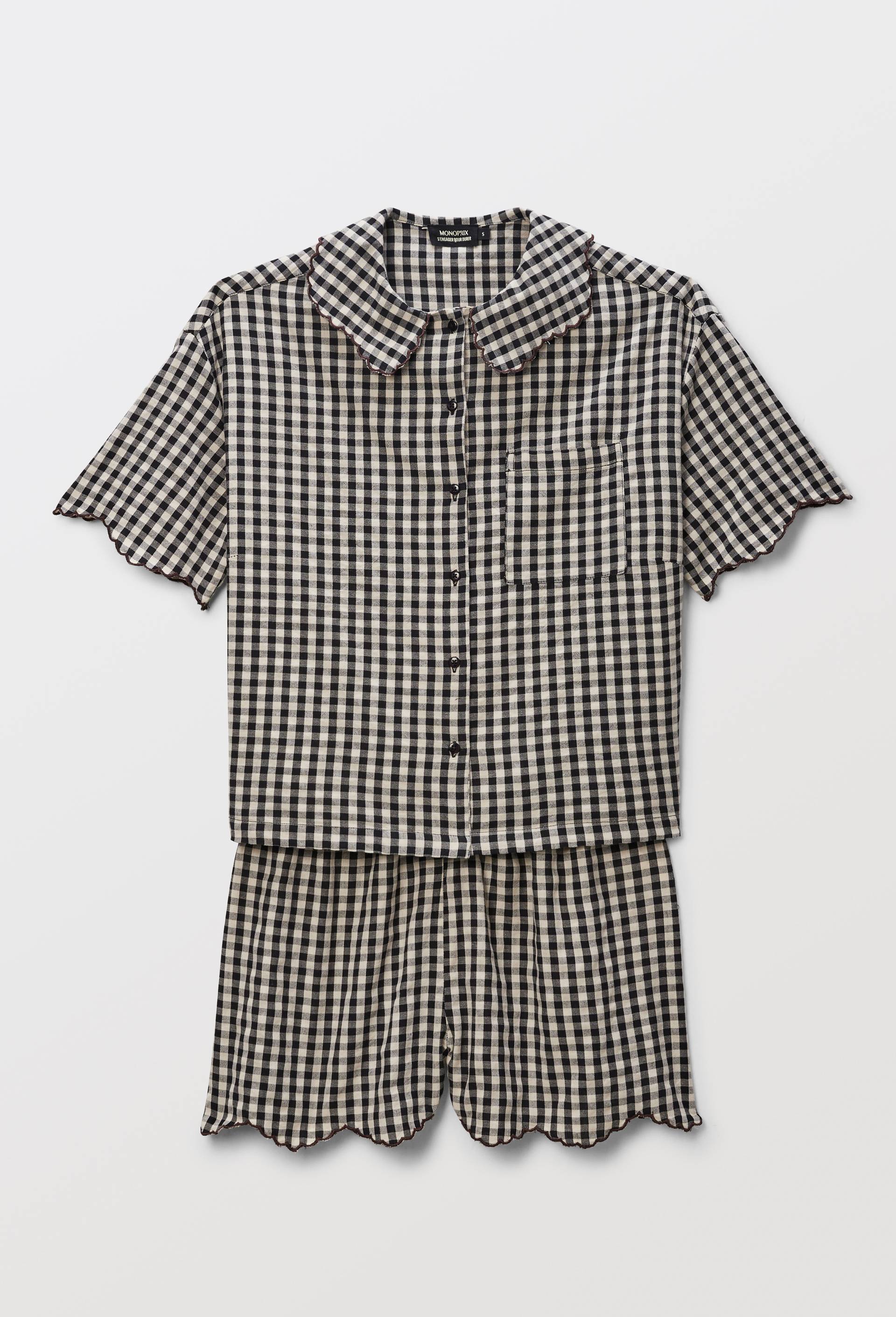 Pyjashort vichy en coton, Noir, large image number 2.0