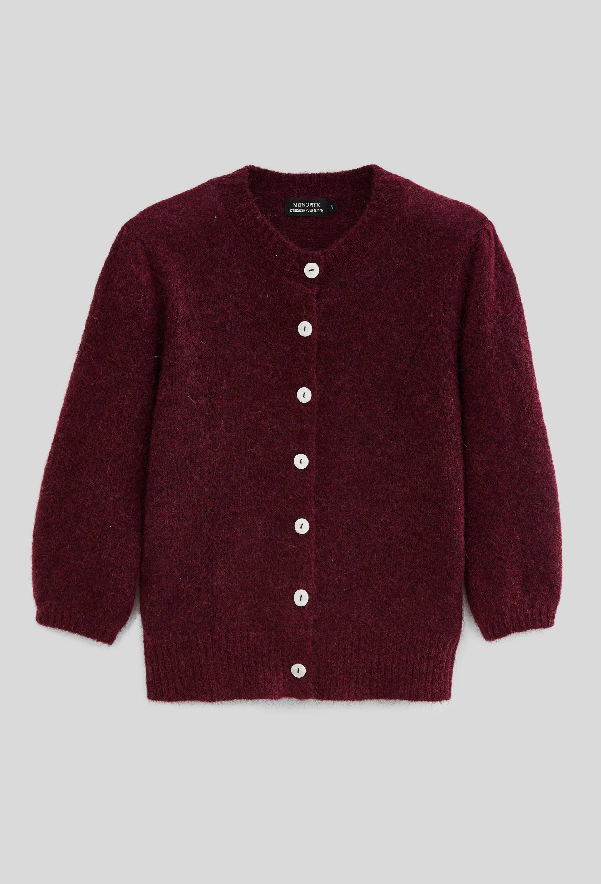 Cardigan manches coudes contenant du mohair, Rouge foncé, large image number 3