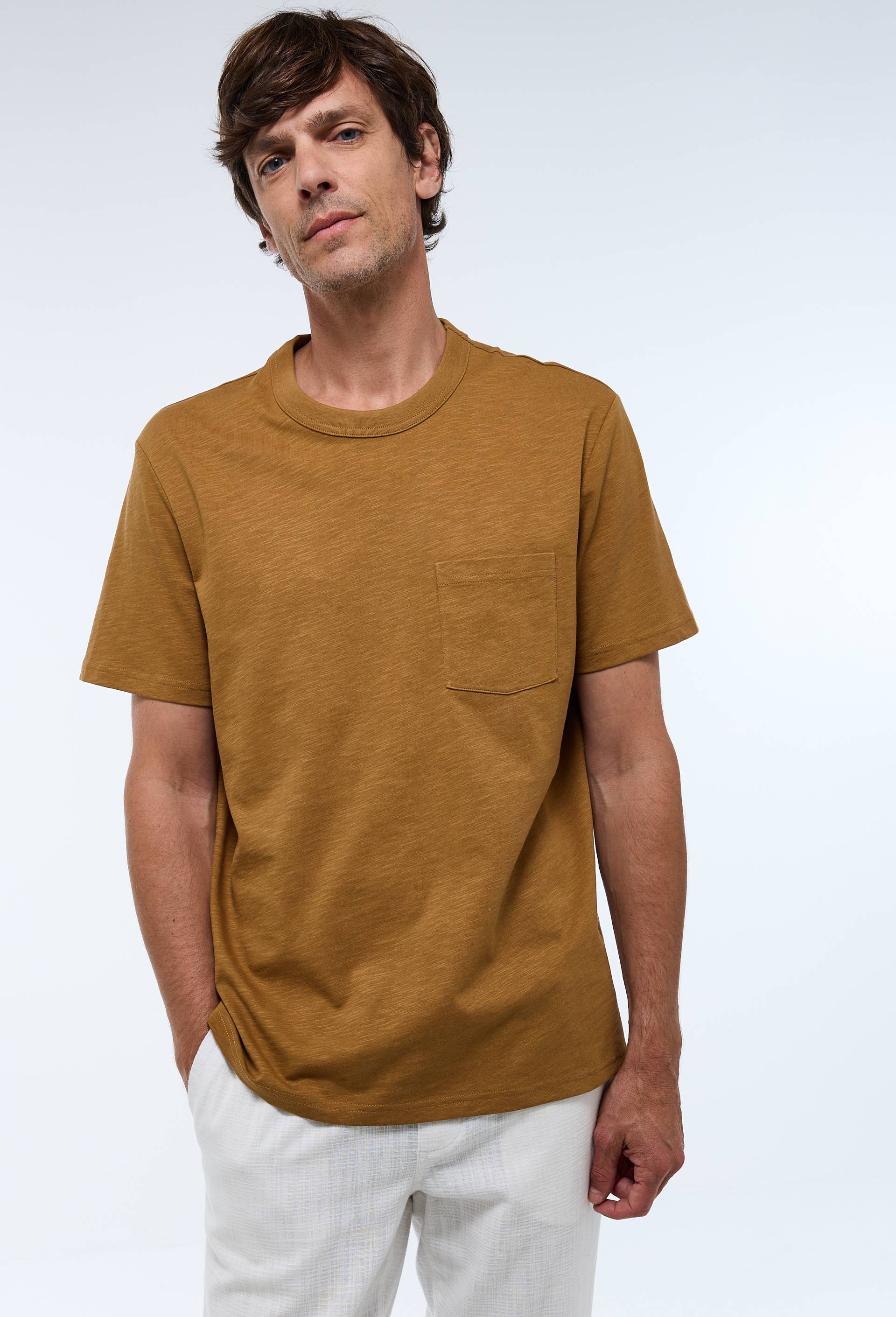 T-shirt col rond manches courtes en coton slub BIO GOTS, Or, swatch image