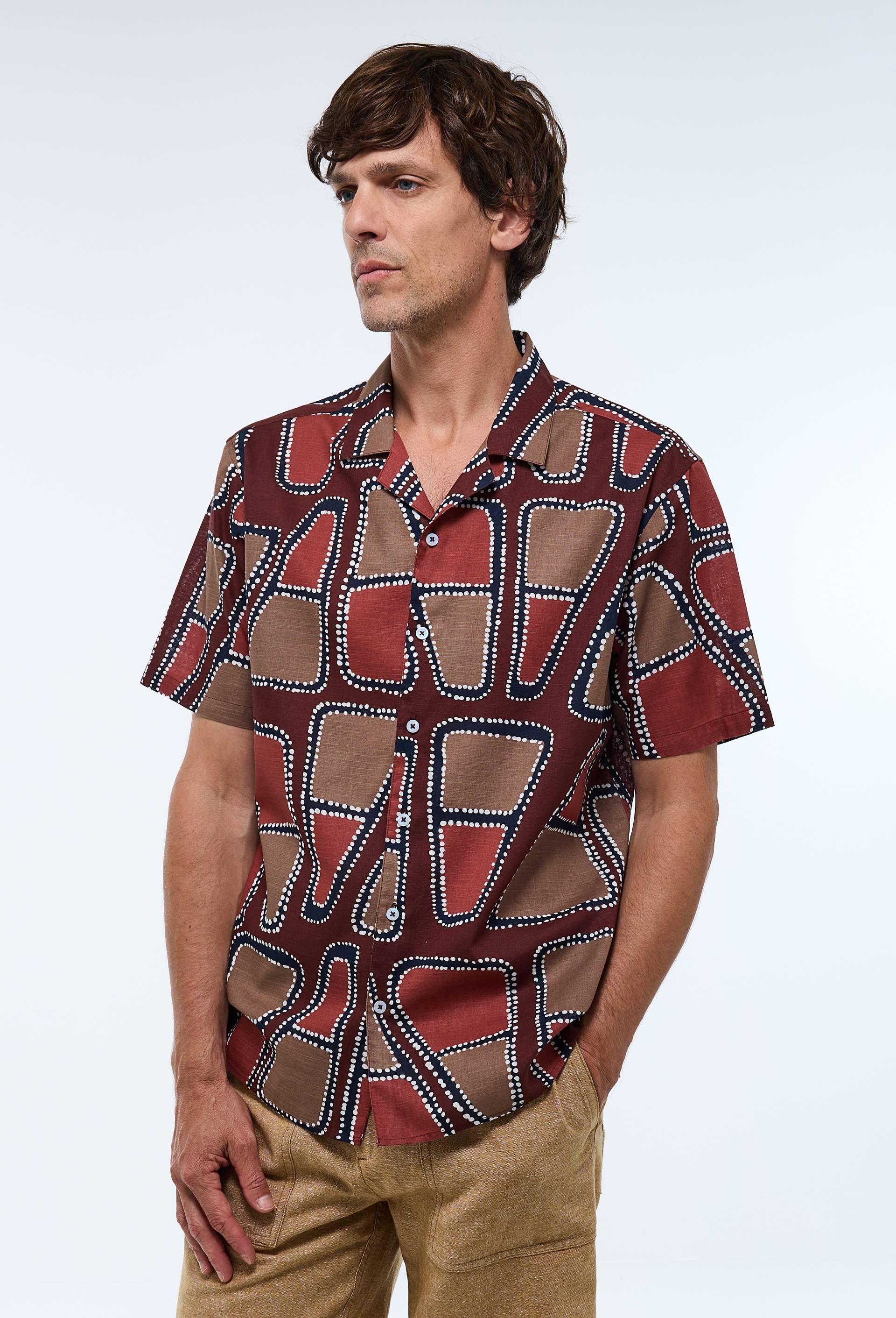Chemise manches courtes imprim&eacute;e en coton BIO GOTS, Brun fonc&eacute;, large image number 3