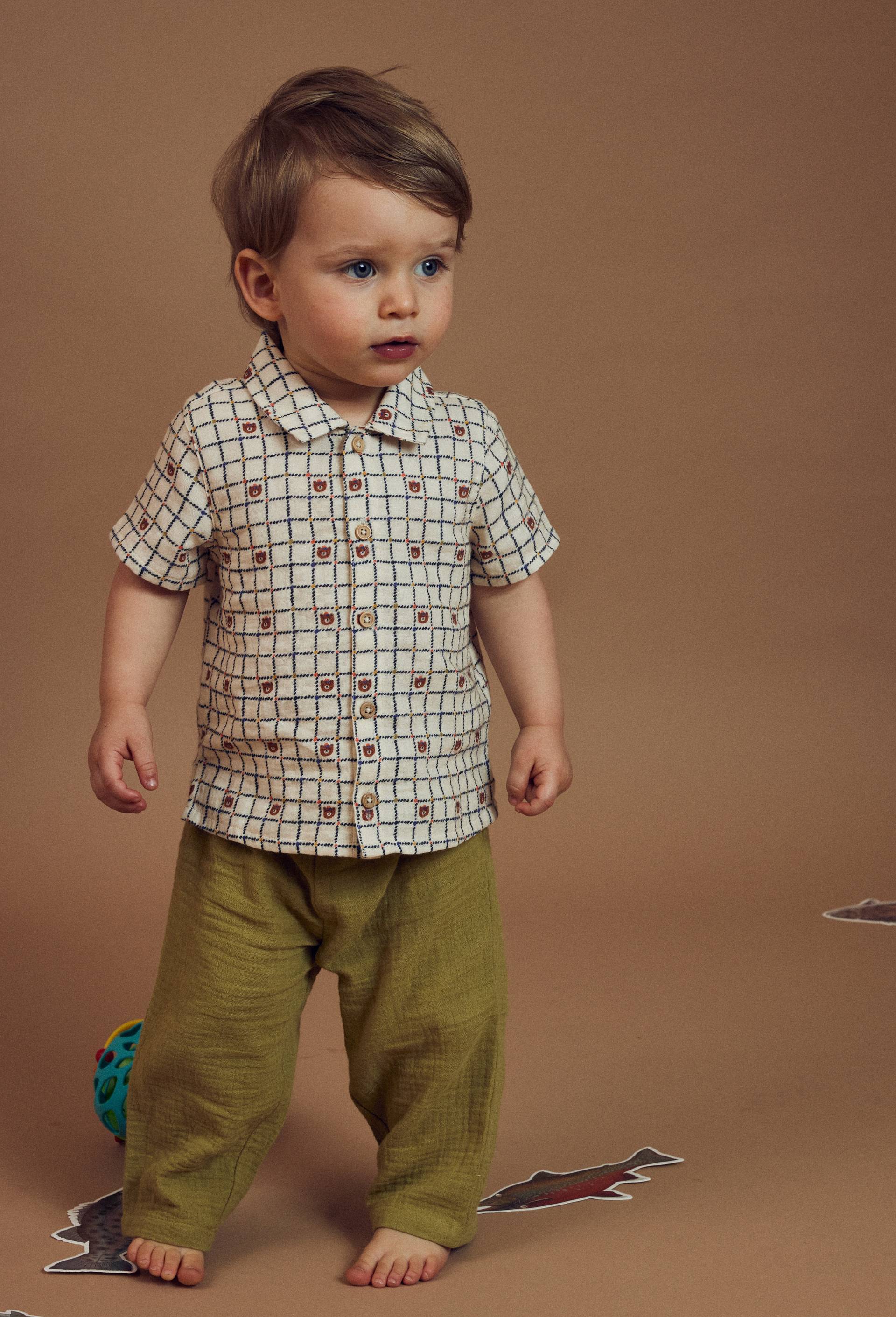 Chemise manches courtes imprim&eacute; en coton BIO GOTS, Beige clair, large image number 0.0