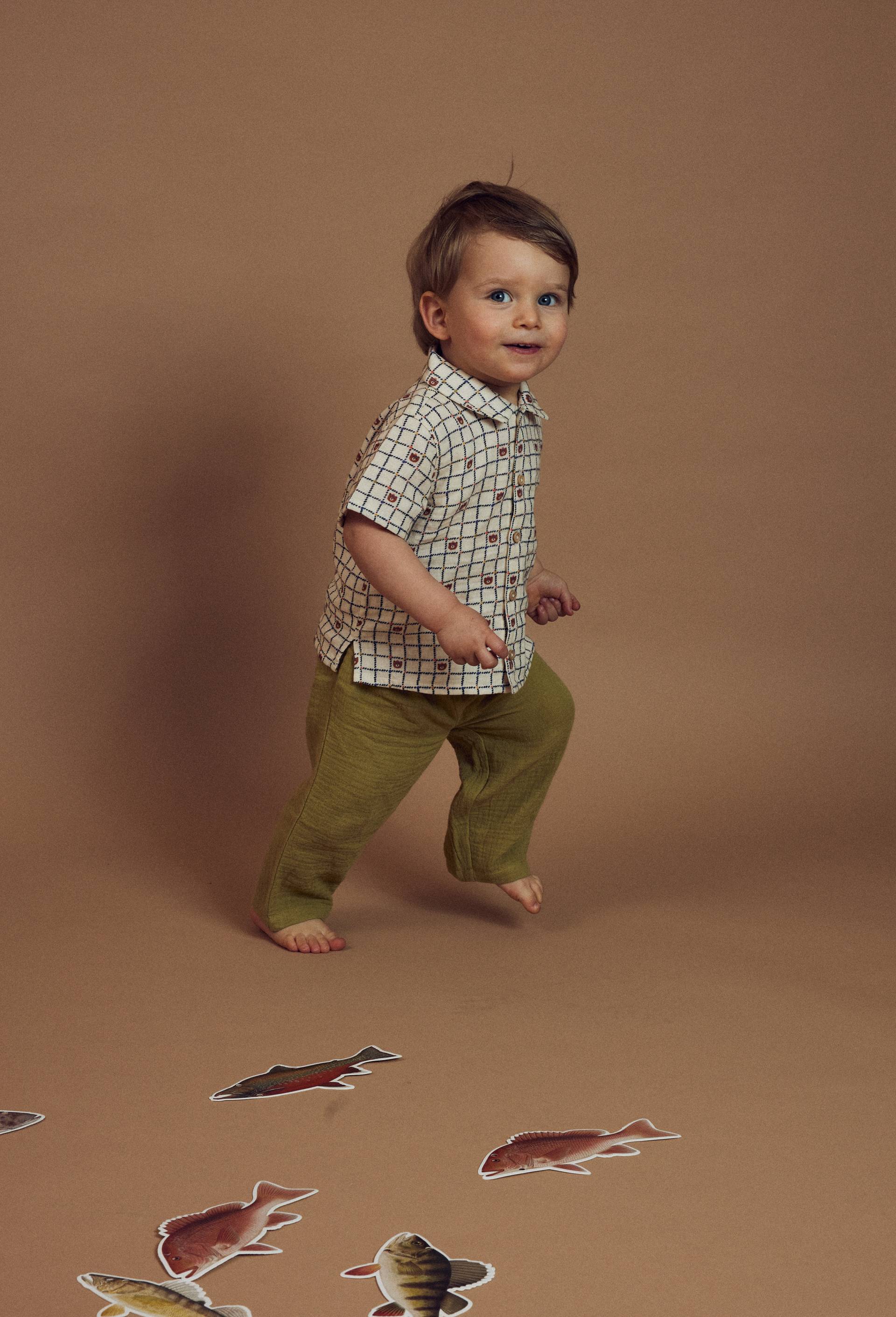 Chemise manches courtes imprim&eacute; en coton BIO GOTS, Beige clair, large image number 1.0