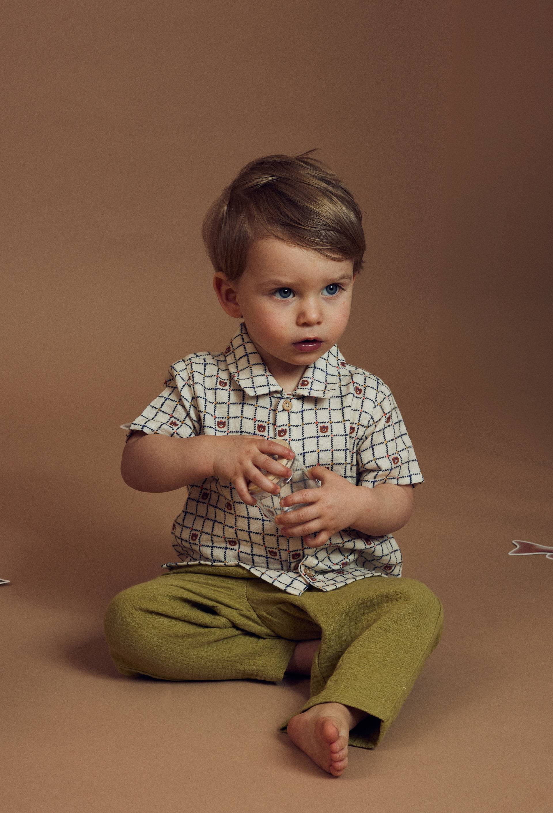 Chemise manches courtes imprim&eacute; en coton BIO GOTS, Beige clair, large image number 2.0