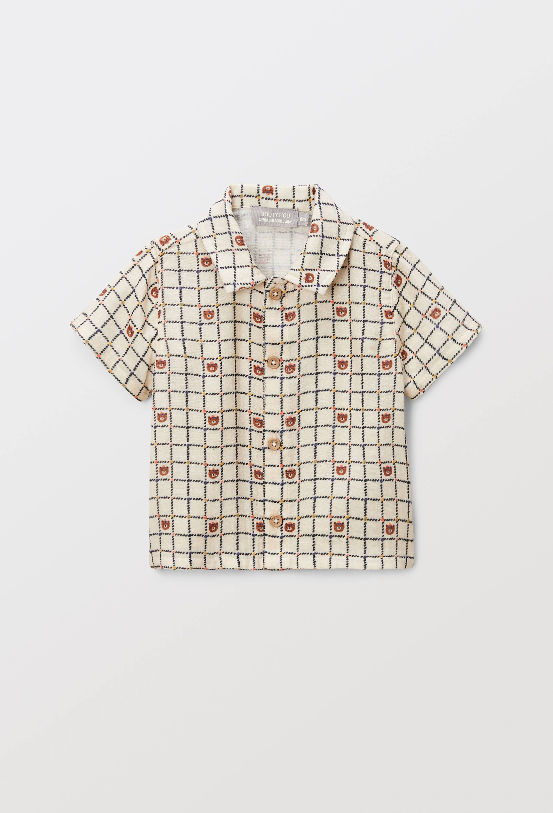 Chemise manches courtes imprim&eacute; en coton BIO GOTS, Beige clair, large image number 4