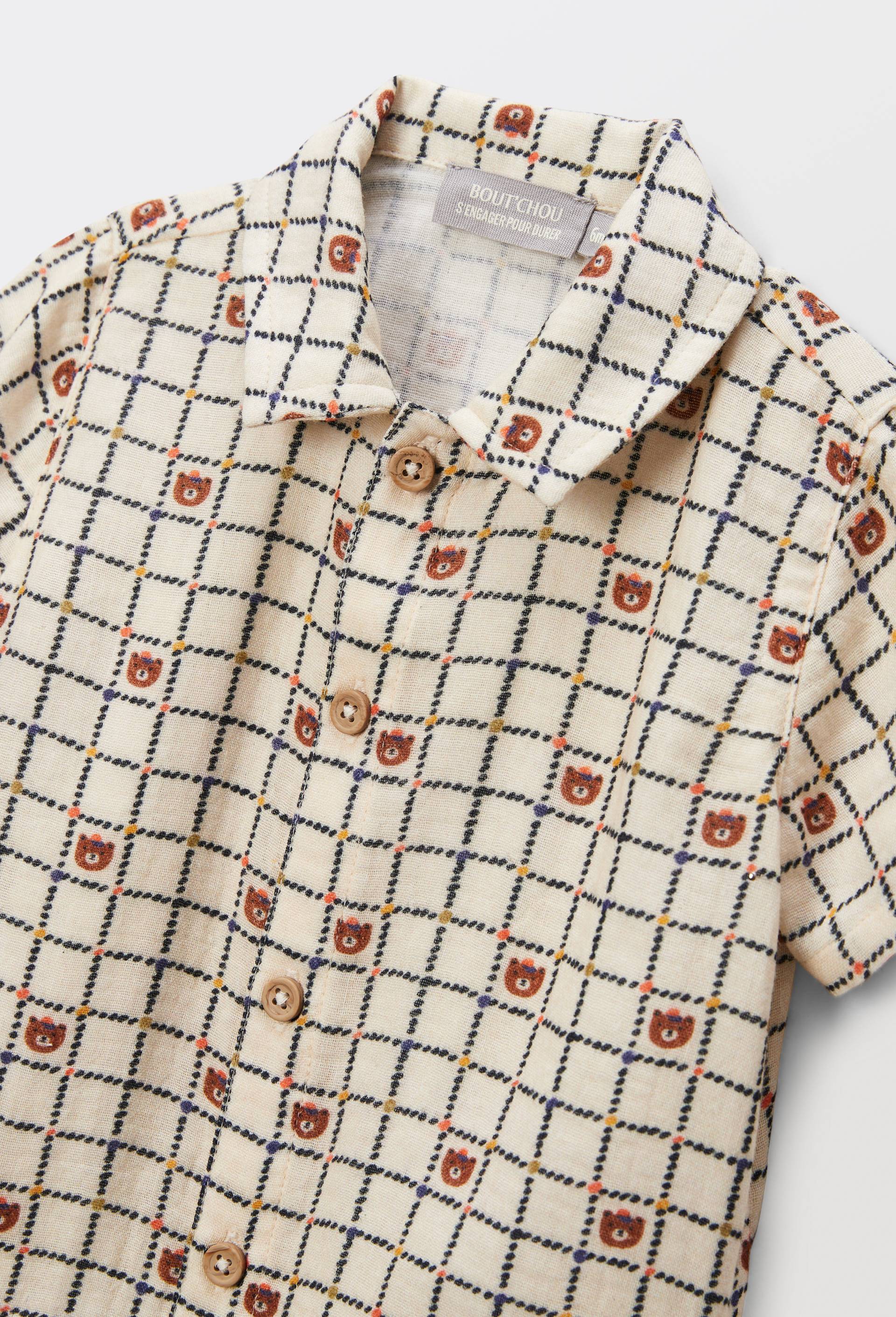 Chemise manches courtes imprim&eacute; en coton BIO GOTS, Beige clair, large image number 5.0