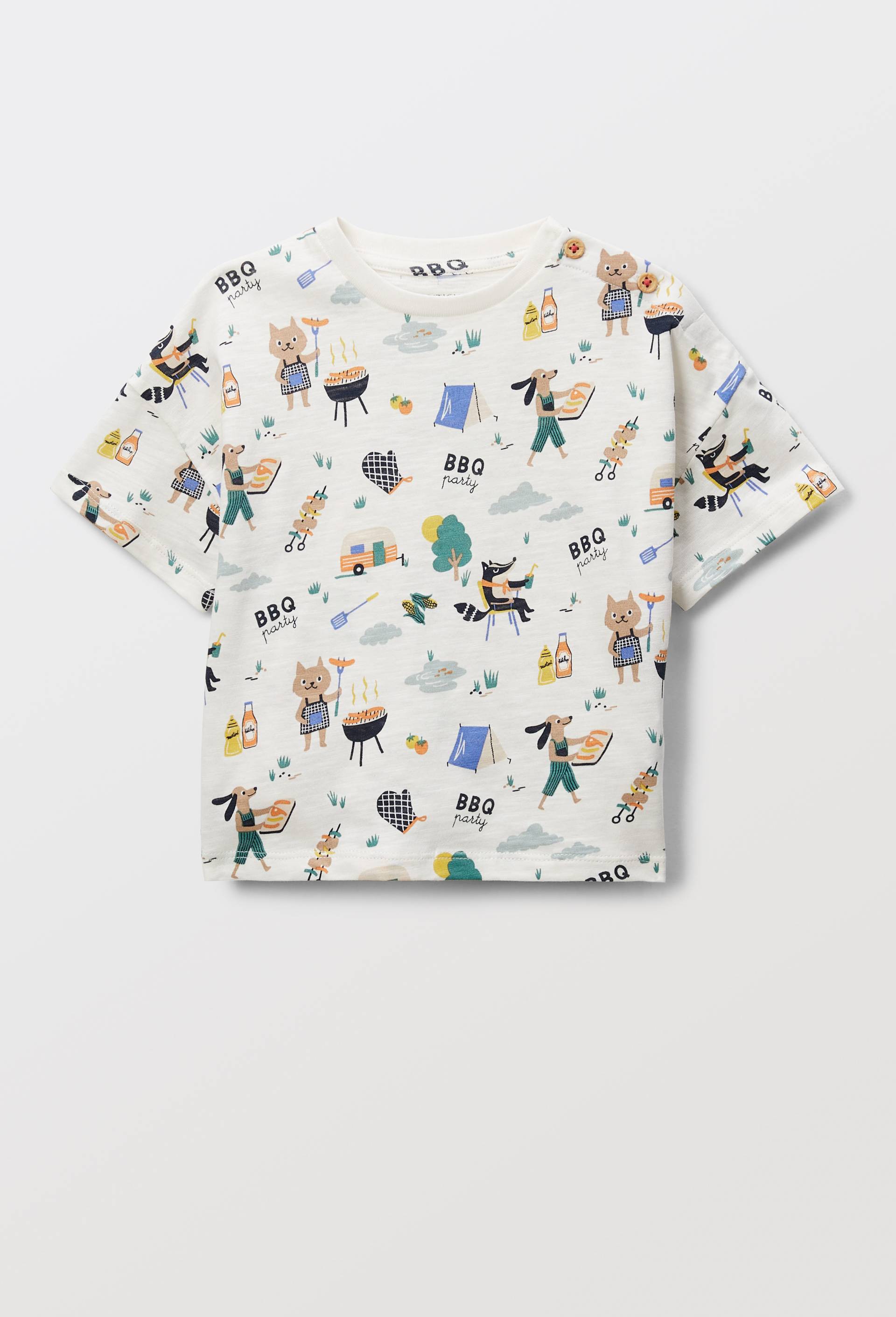 T-shirt manches courtes imprim&eacute; en coton BIO GOTS, Ecru, large image number 3.0