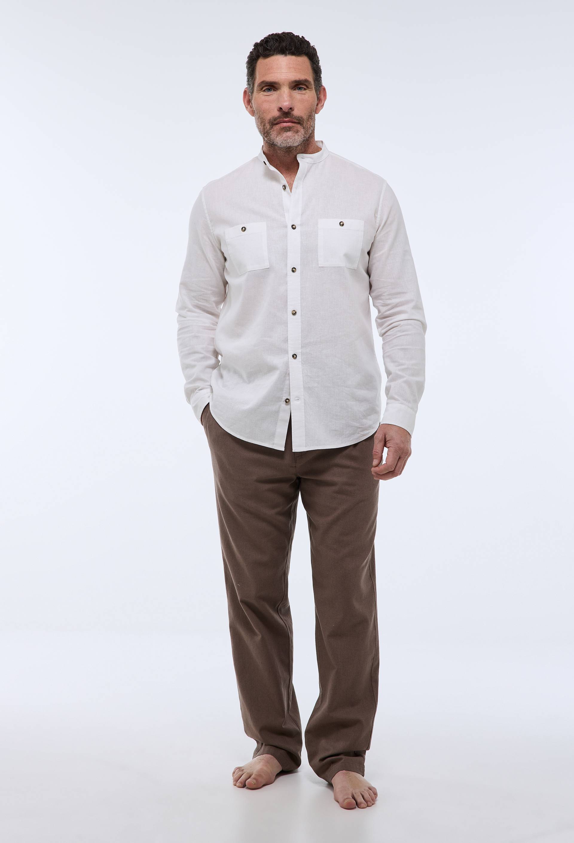 Chemise manches longues en coton et lin, Ecru, large image number 0