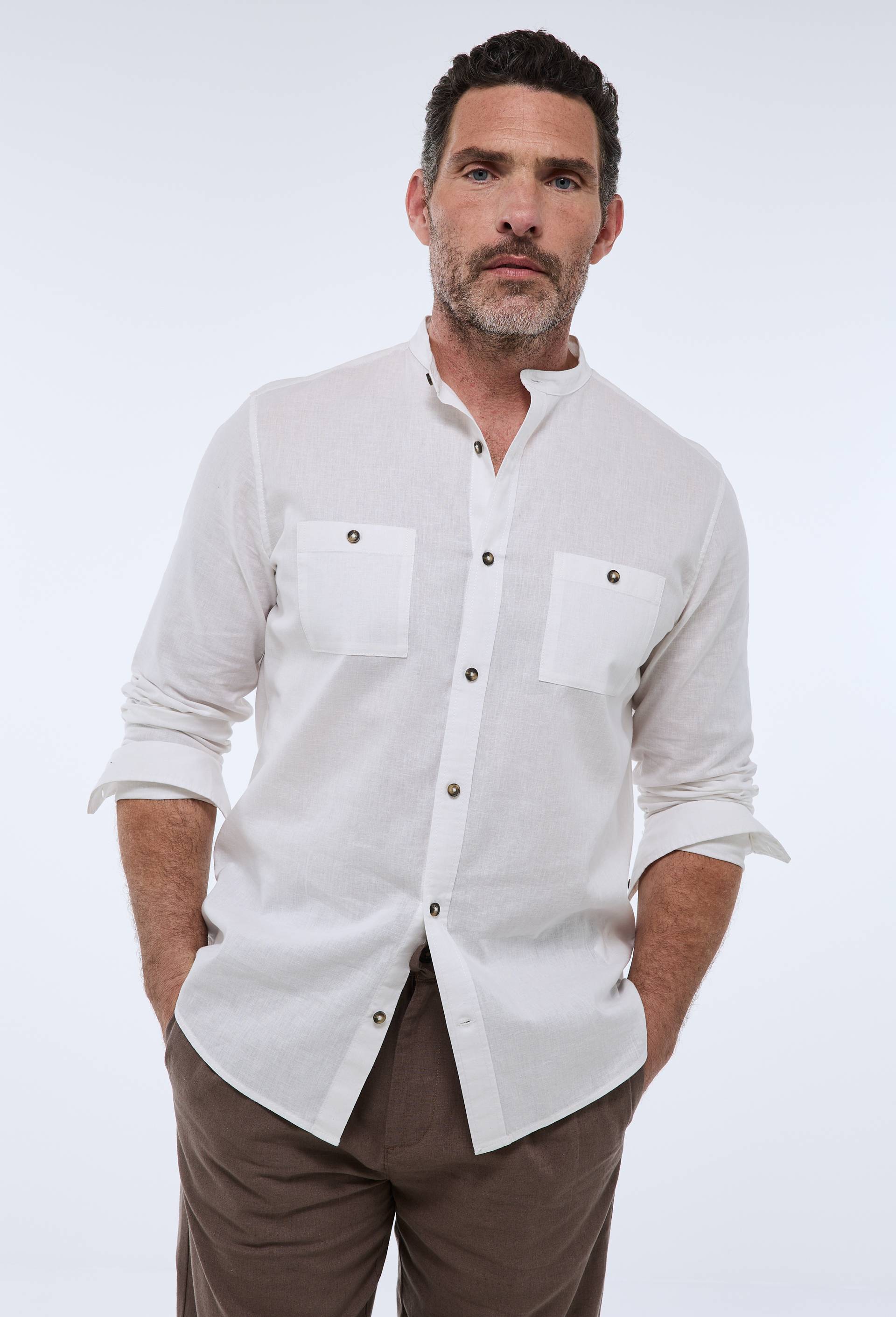 Chemise manches longues en coton et lin, Ecru, large image number 1