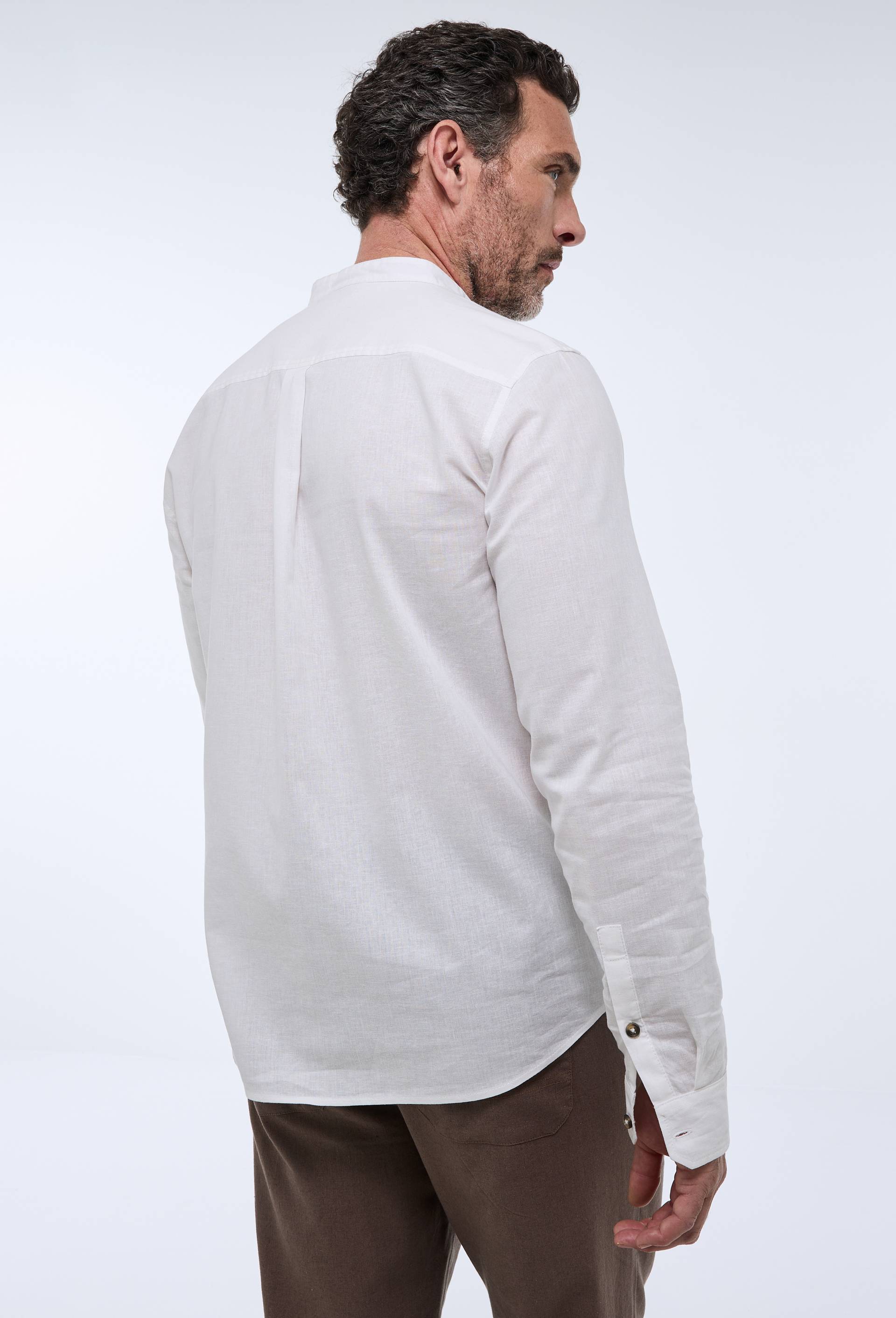 Chemise manches longues en coton et lin, Ecru, large image number 2.0