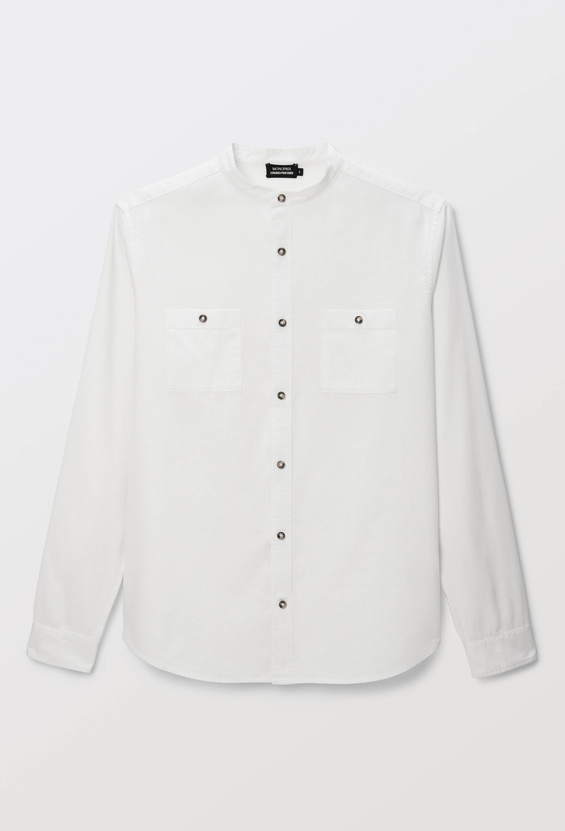 Chemise manches longues en coton et lin, Ecru, large image number 3.0