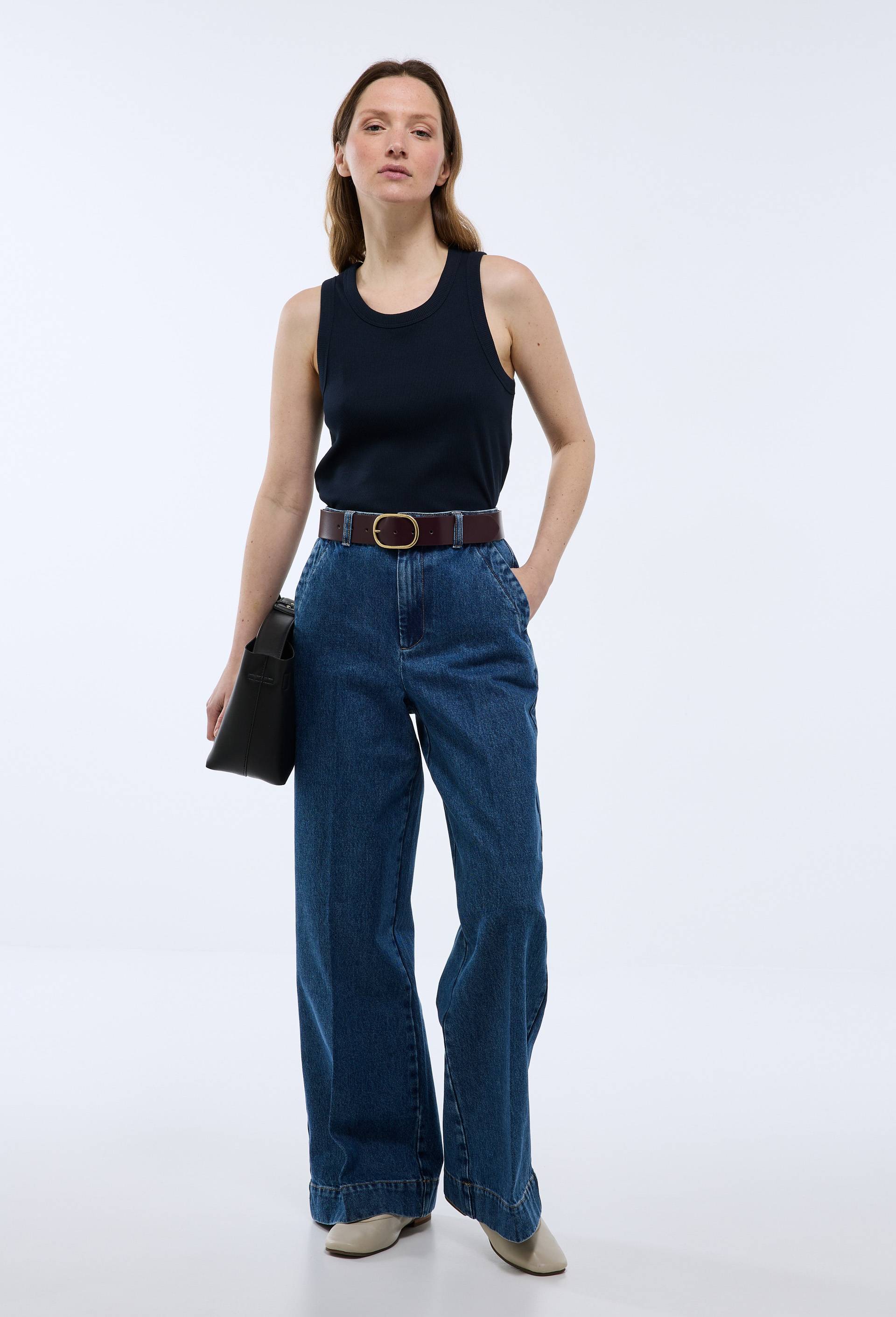 Jean large taille haute, Bleu fonc&eacute;, swatch image