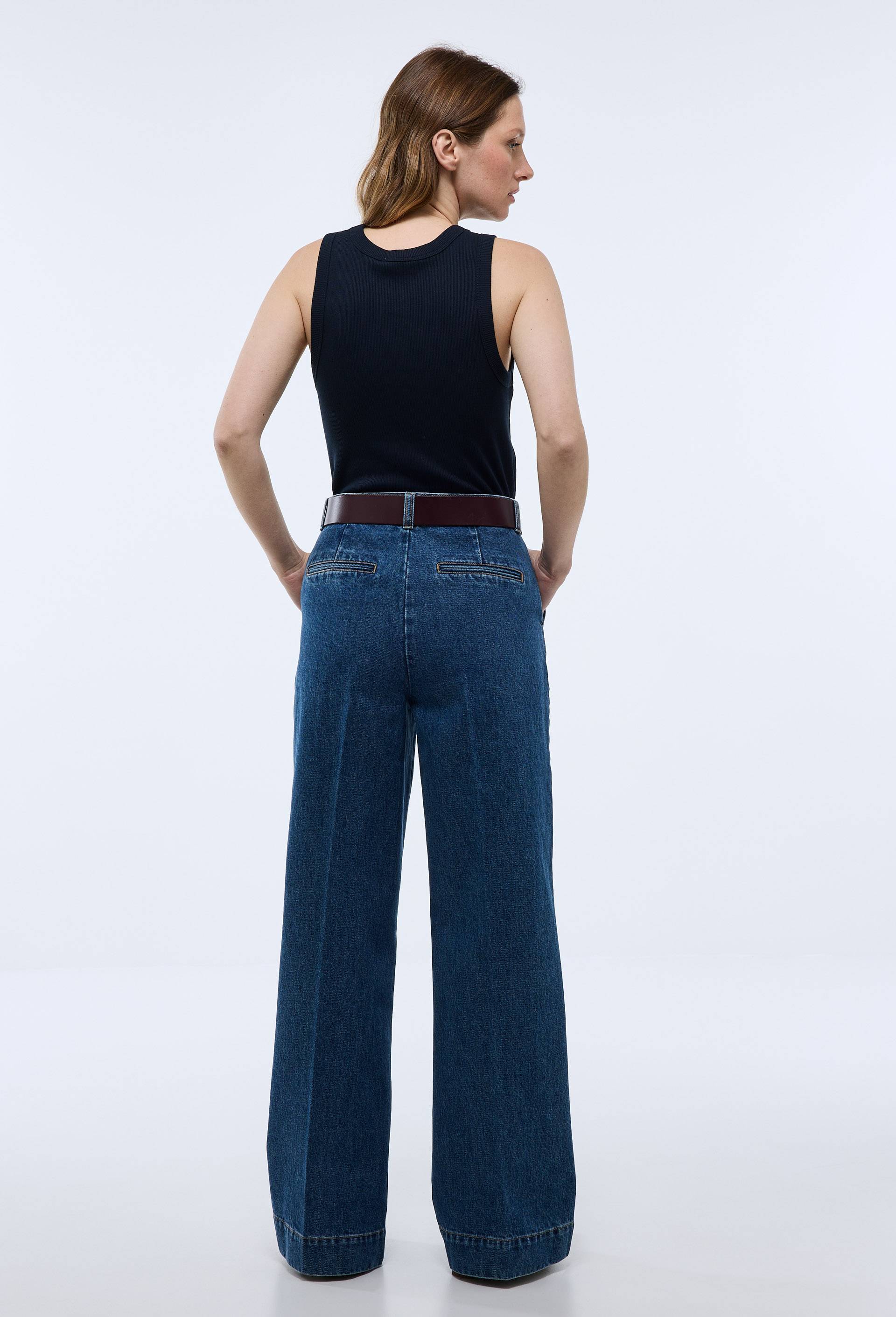 Jean large taille haute, Bleu fonc&eacute;, large image number 1