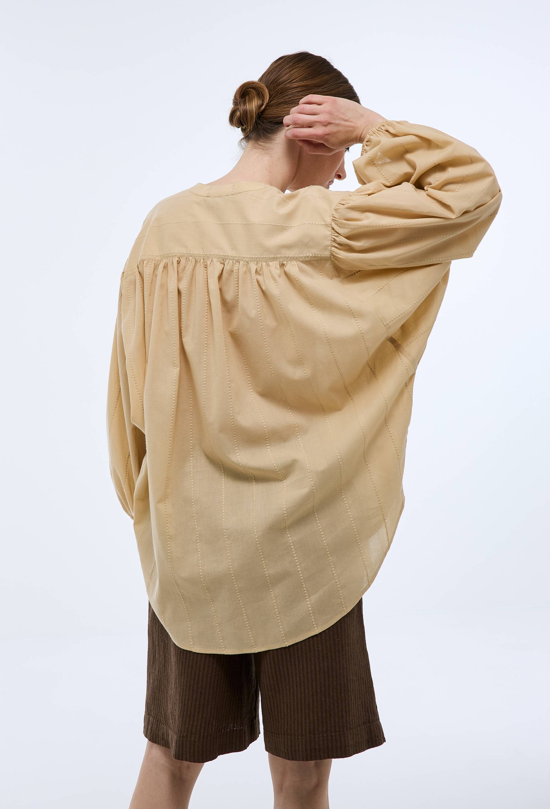 Chemise manches trois quarts brod&eacute;e en coton BIO GOTS, Jaune clair, large image number 1