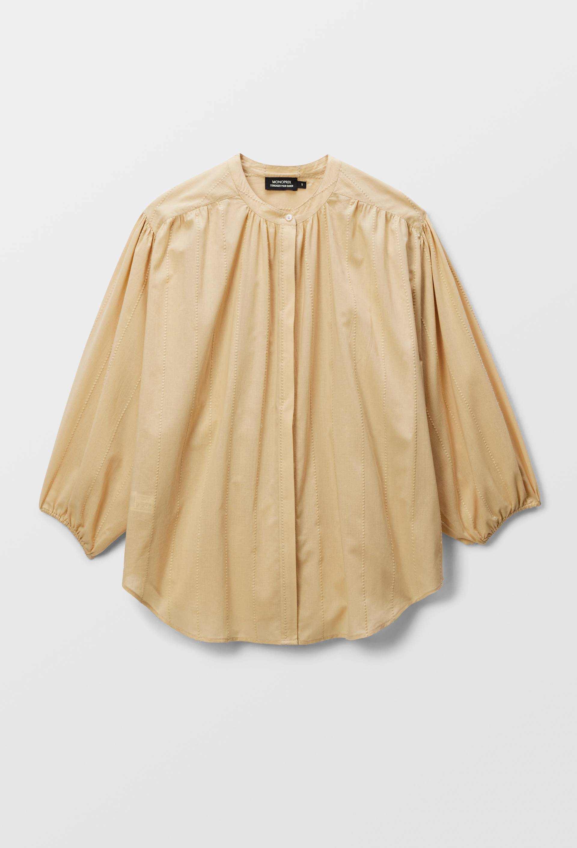 Chemise manches trois quarts brod&eacute;e en coton BIO GOTS, Jaune clair, large image number 2