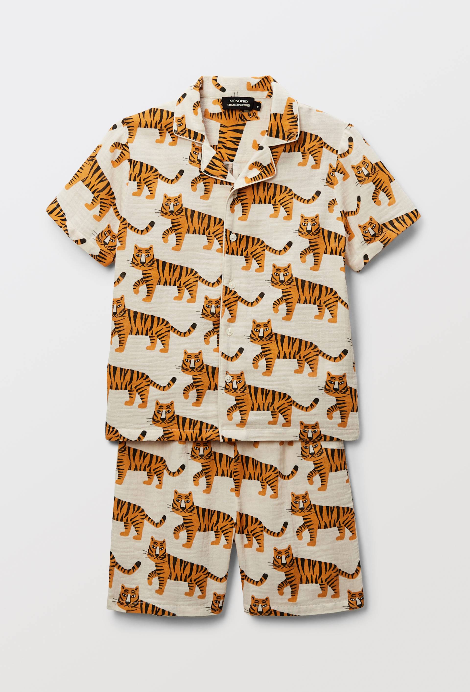 Pyjama chemise short imprim&eacute; en gaze de coton BIO GOTS, Beige clair, large image number 0