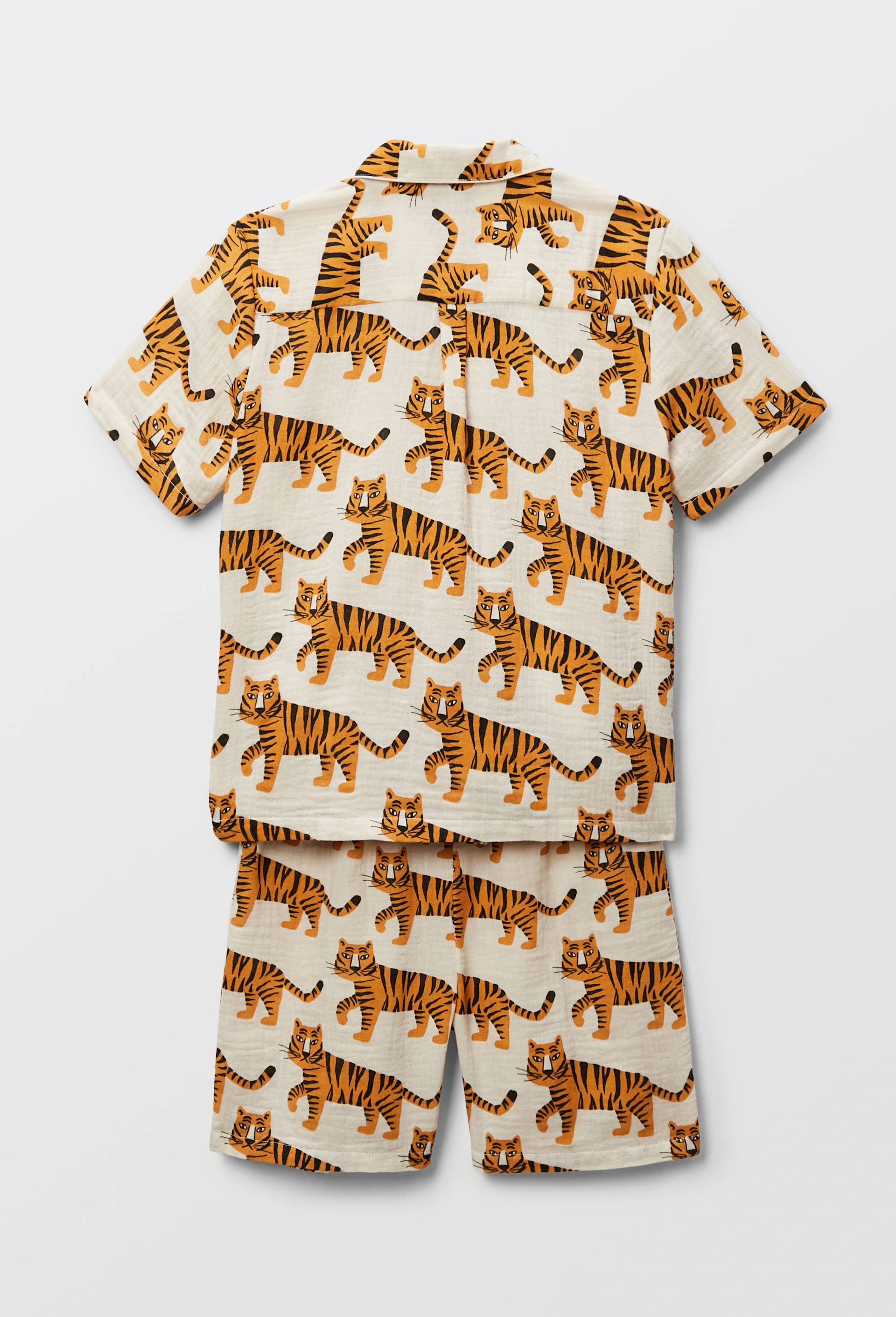 Pyjama chemise short imprim&eacute; en gaze de coton BIO GOTS, Beige clair, large image number 1.0