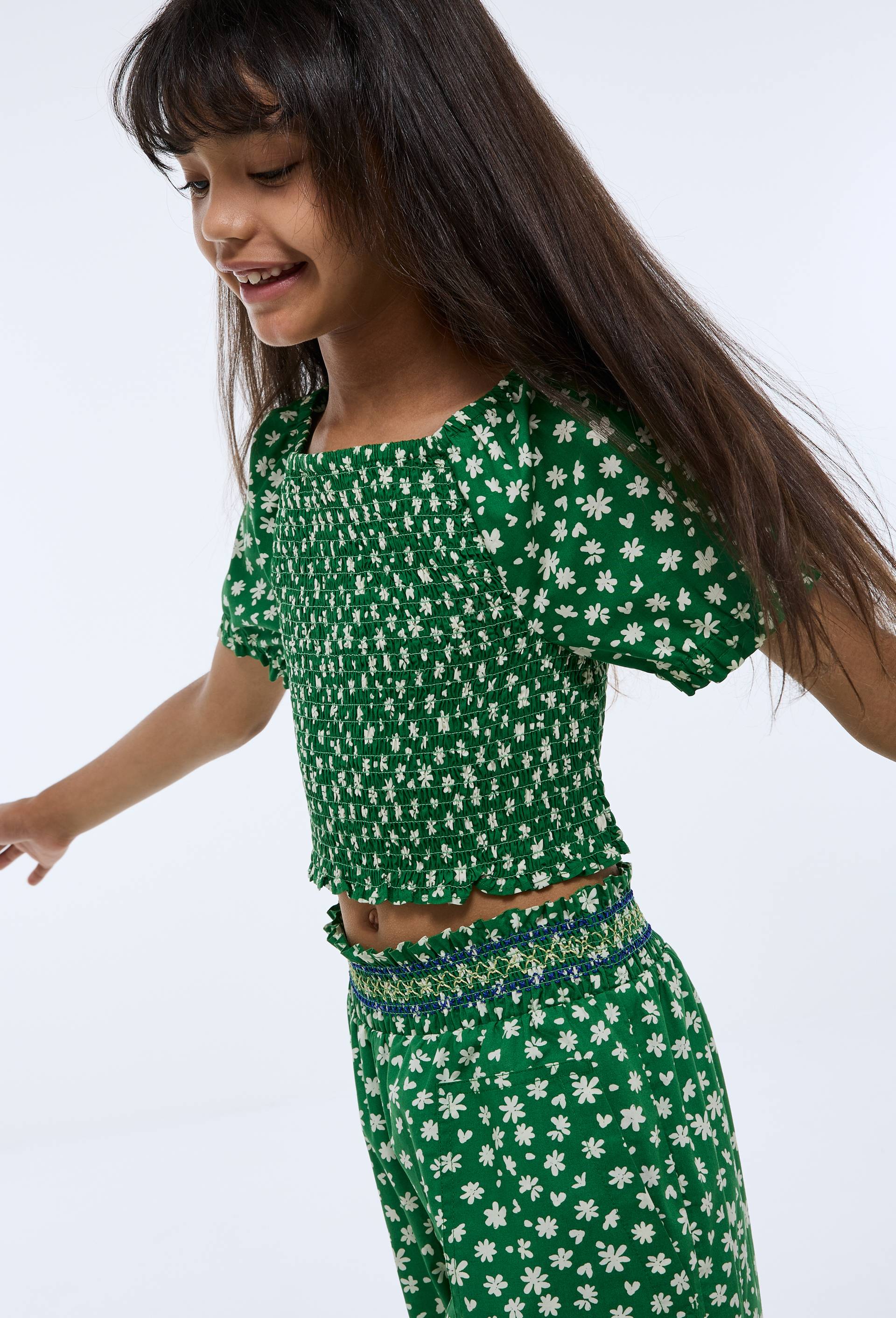 Blouse &agrave; smocks imprim&eacute;, Vert, large image number 0.0