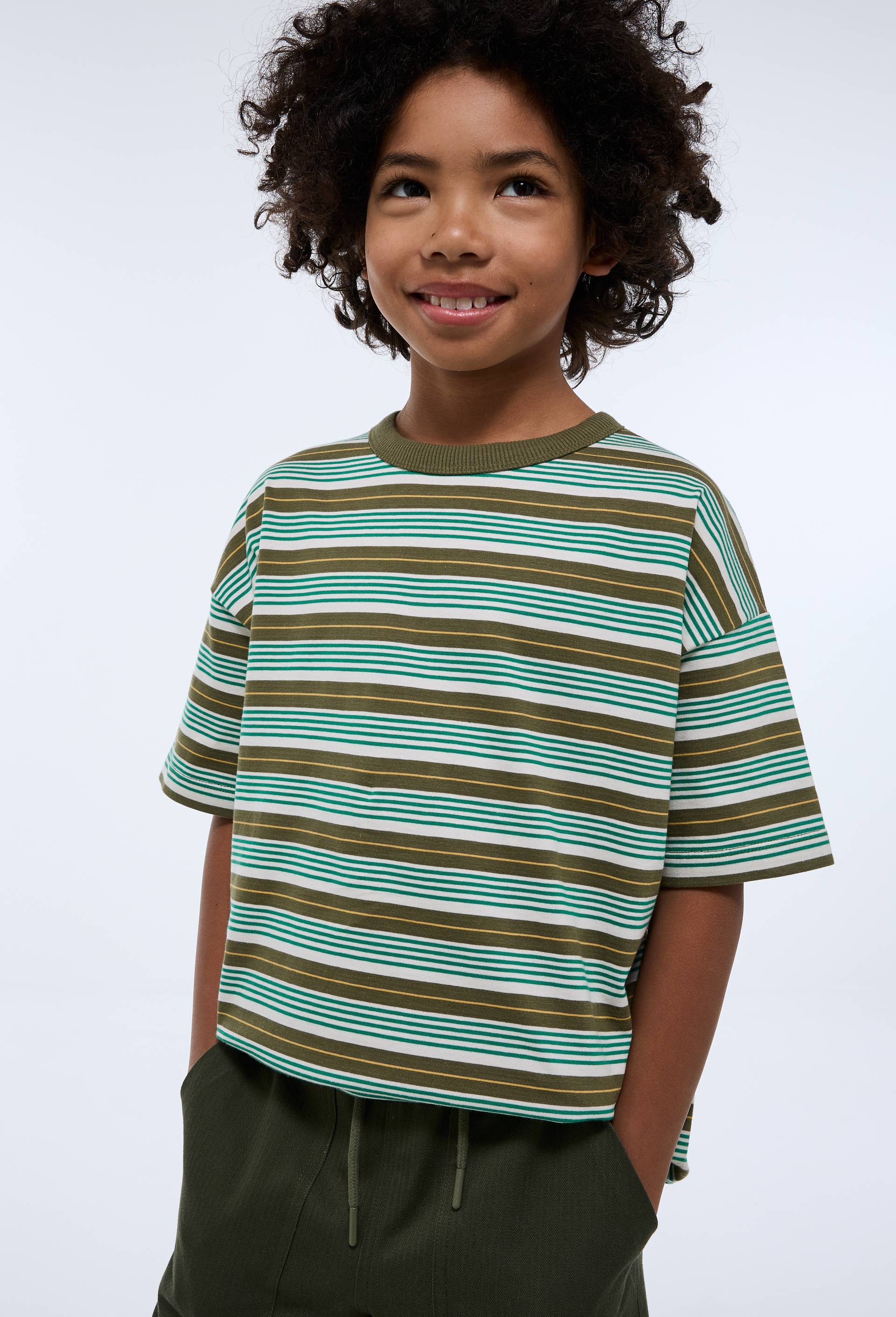 T-shirt manches courtes ray&eacute; en coton BIO GOTS, Vert fonc&eacute;, large image number 0